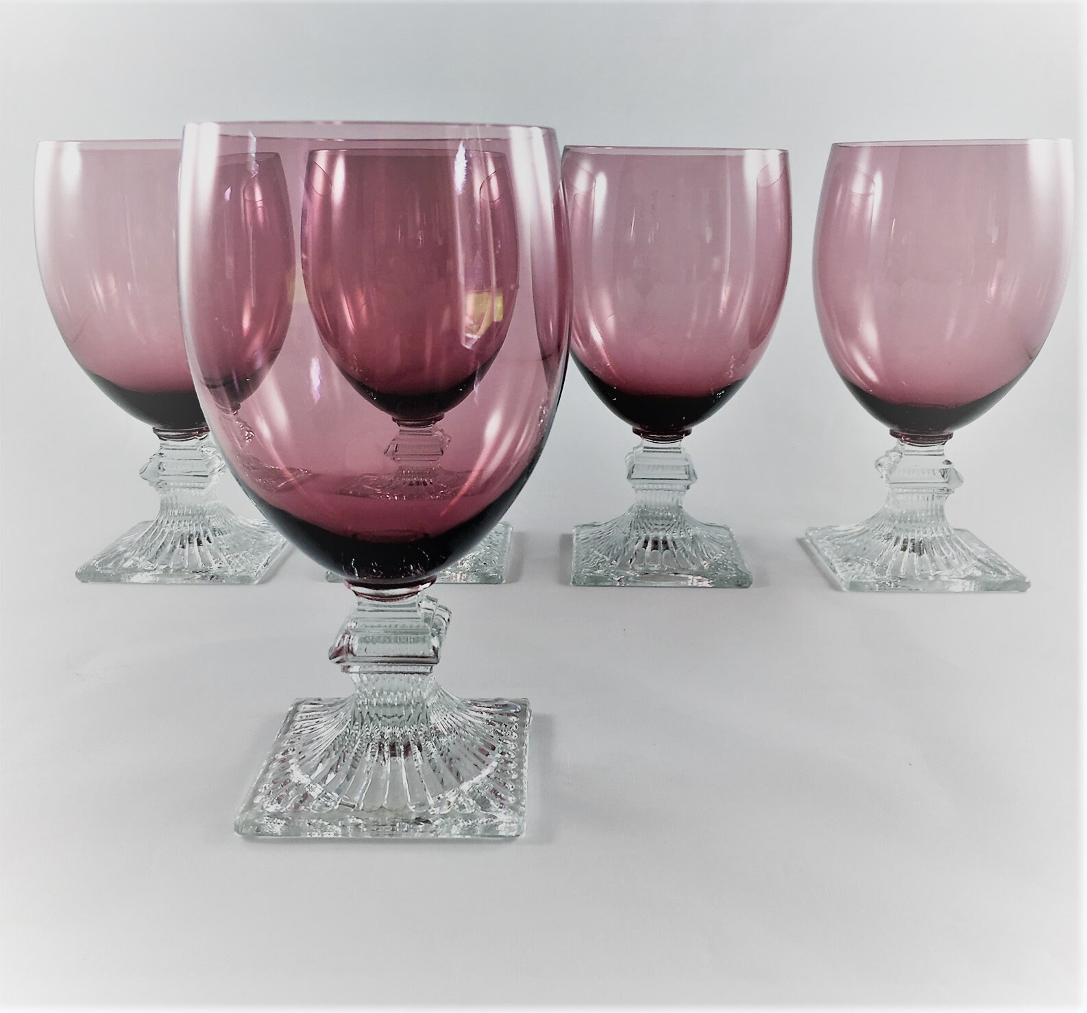 Set of 5 Vintage Amethyst Water or Wine Glasses Huntington Glass and