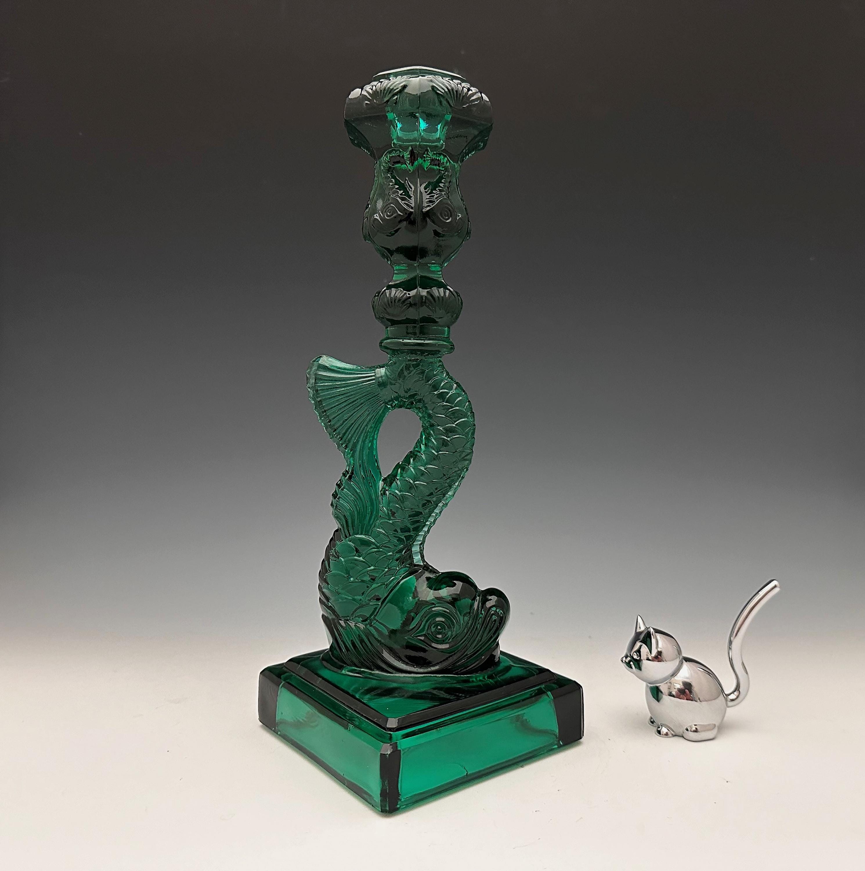 Imperial Glass No. 71762 Dolphin Candlestick - Emerald Green