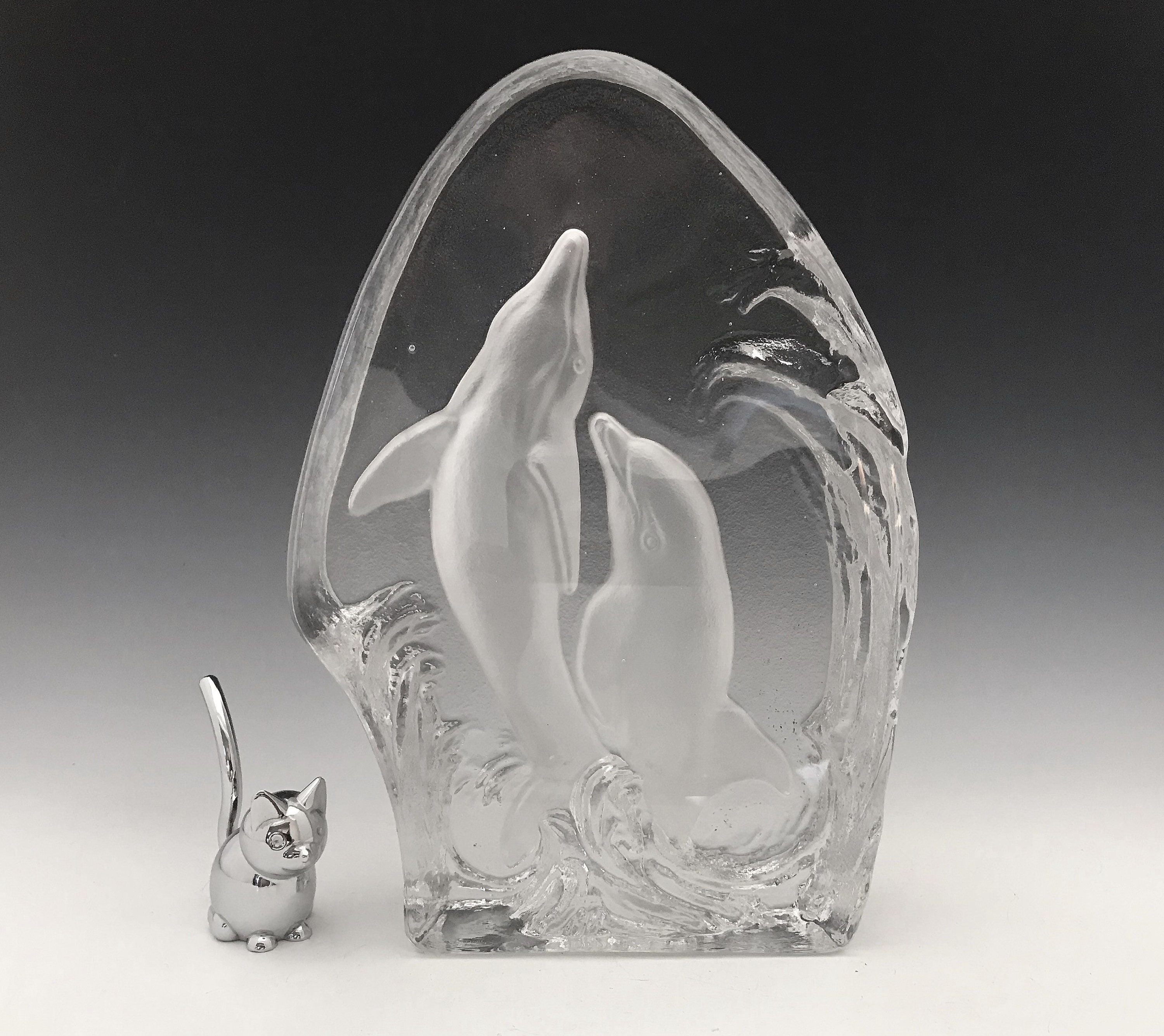 Goebel Pair of Dolphins Glass Figurine Heavy Glass Statue