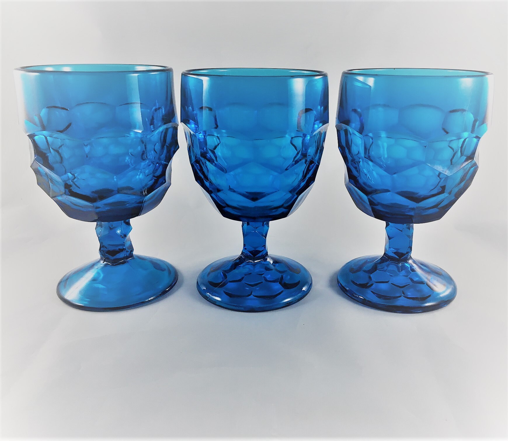 Set of 3 Vintage Goblets Viking Glass Pattern Bluenique