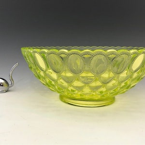 Mosser Vaseline Glass Bowl - Elizabeth Pattern - Beaded Oval Motif - Fostoria No, 1229 Frisco Reproduction - Glowing Glass Bowl