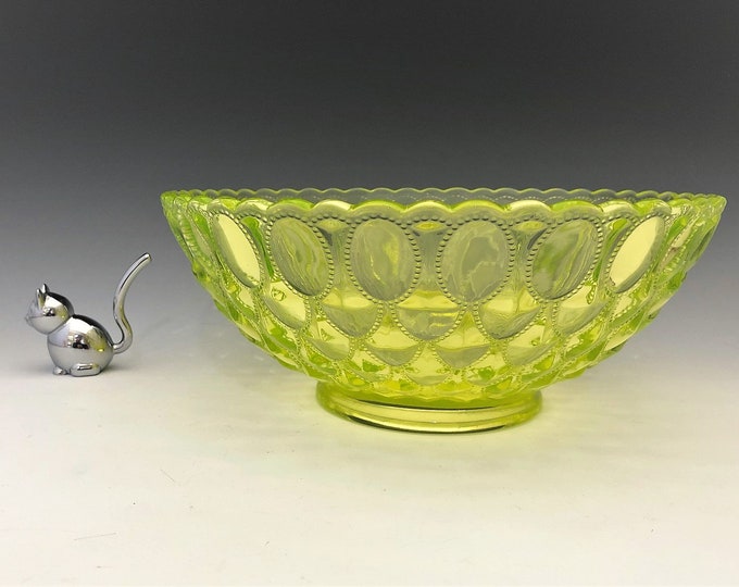 Mosser Vaseline Glass Pitcher - Elizabeth Pattern - Beaded Oval Motif ...