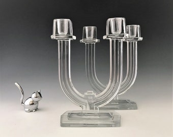 Heisey No. 4044 New Era Two-Light Candlestick (c. 1934-57) - Set of 2 Elegant Glass Candlestick Holders