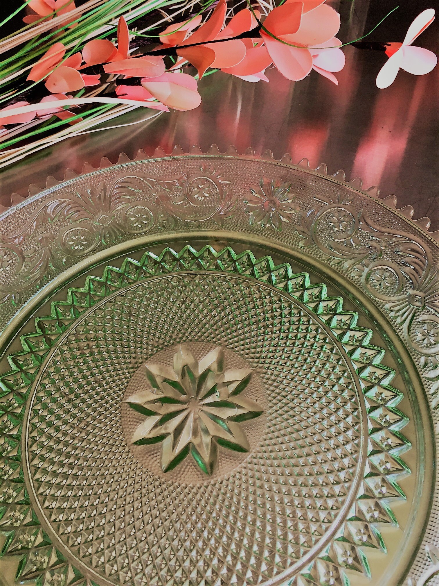 Tiara Glass Cake Plate Sandwich Light Green Torte Plate Chantilly