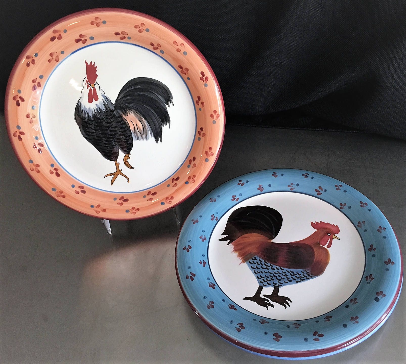 vintage-hand-painted-ceramic-chicken-rooster-plates-milson-louis