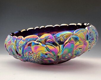 Fenton Glass CV235 Iridized Plum Carnival Waterlily Bowl With