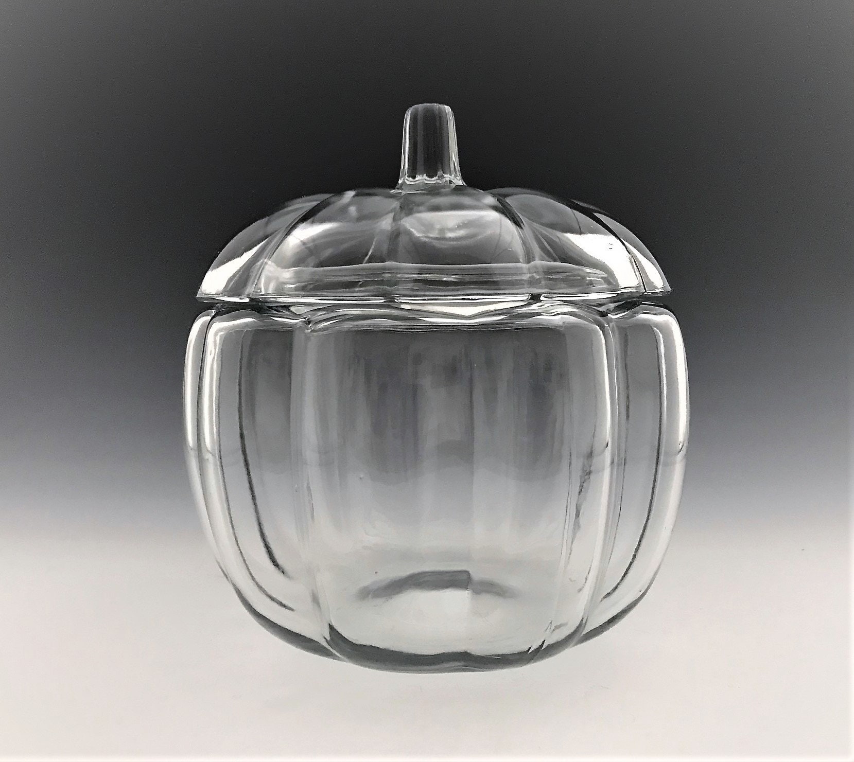 Vintage Anchor Hocking Clear Glass Pumpkin/Gourd Shaped Storage Jar