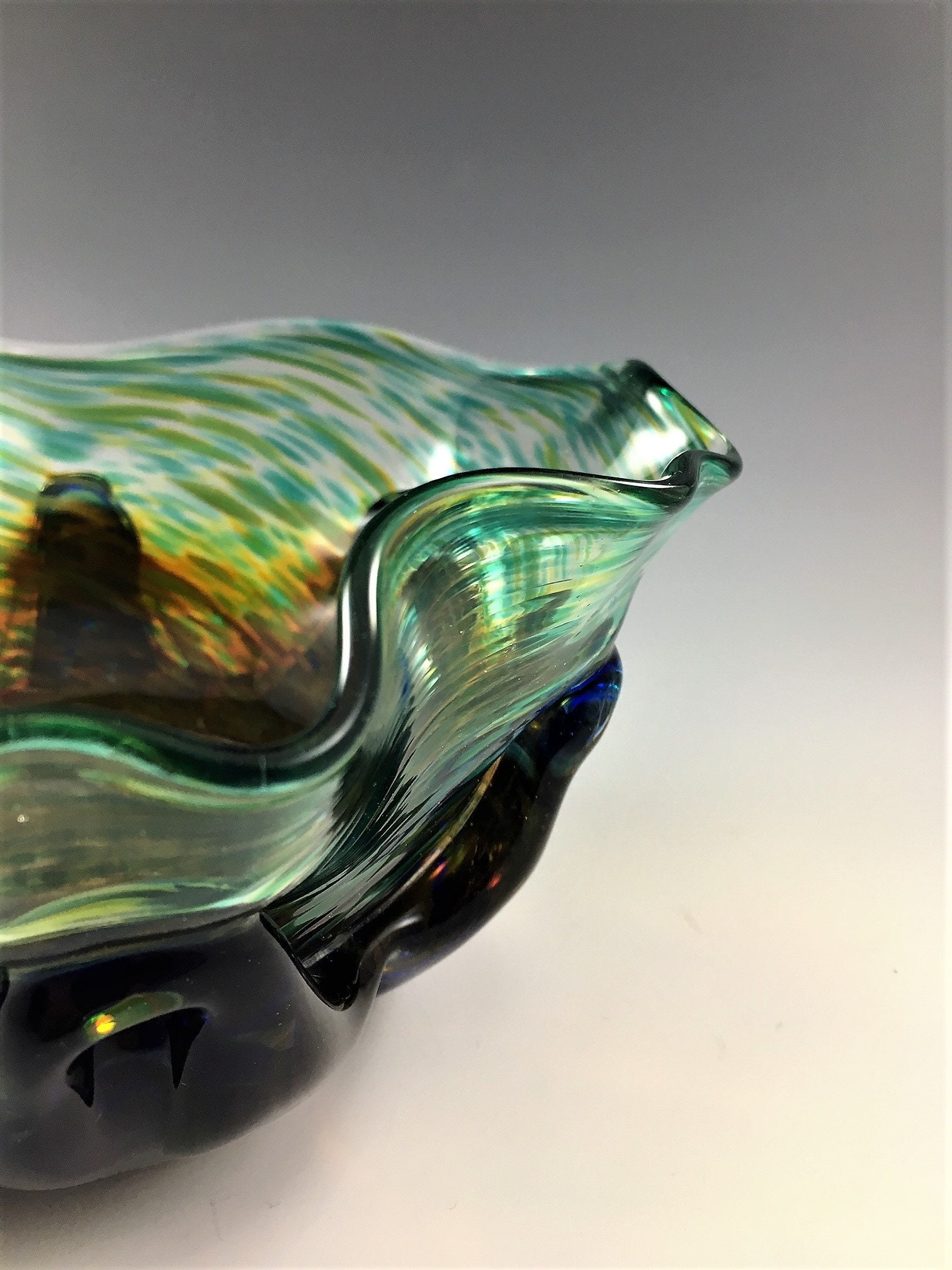 Exquisite Art Glass Bowl Sabina Glass Studio Poland Signed by Henryk Rysz