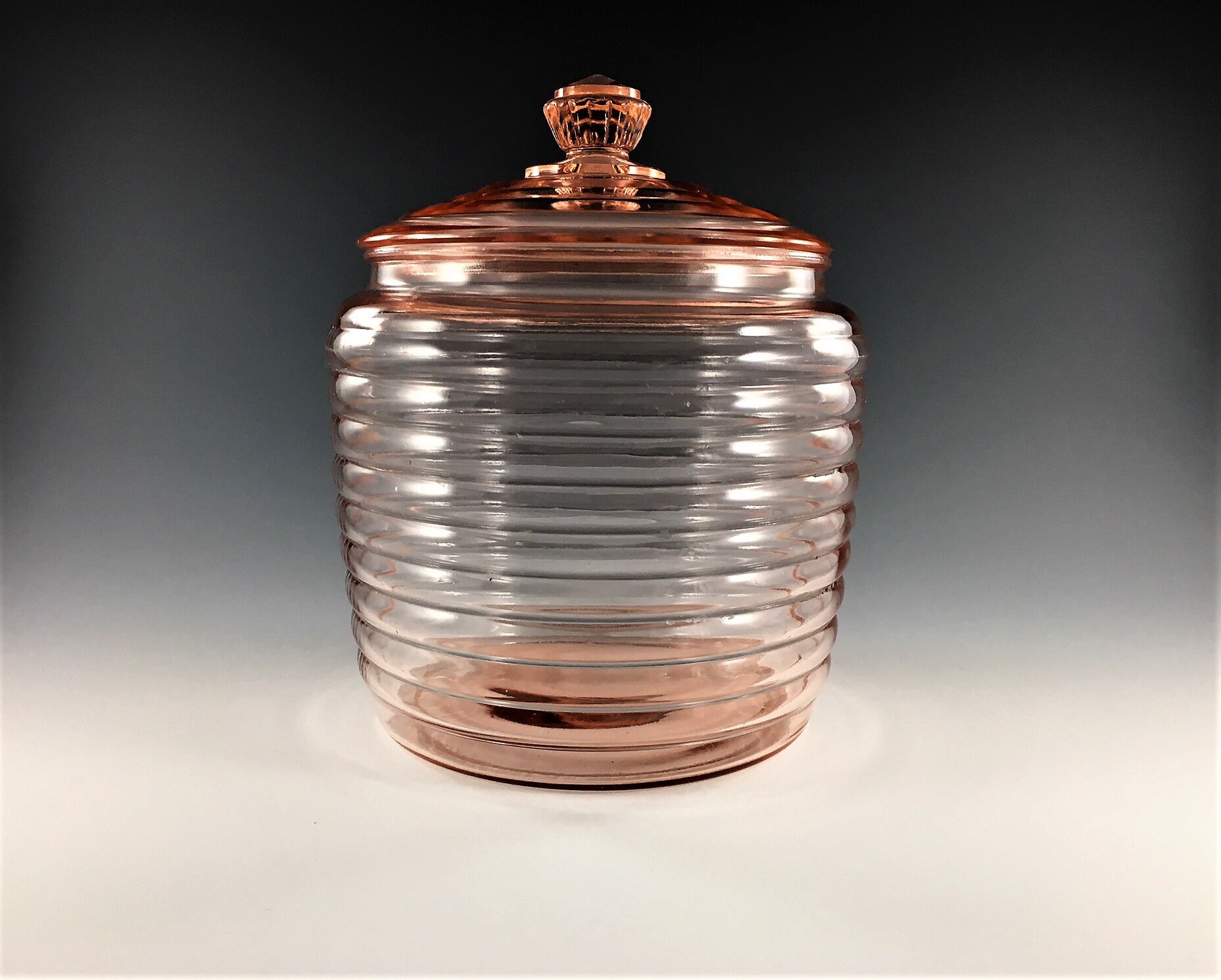 Vintage Hocking Glass Cookie or Biscuit Jar Pink Depression Glass