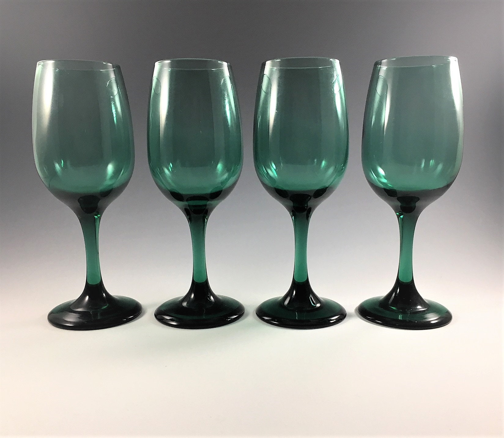 Set of 4 Vintage Wine Glasses Libbey Glasses Teal Green Glasses