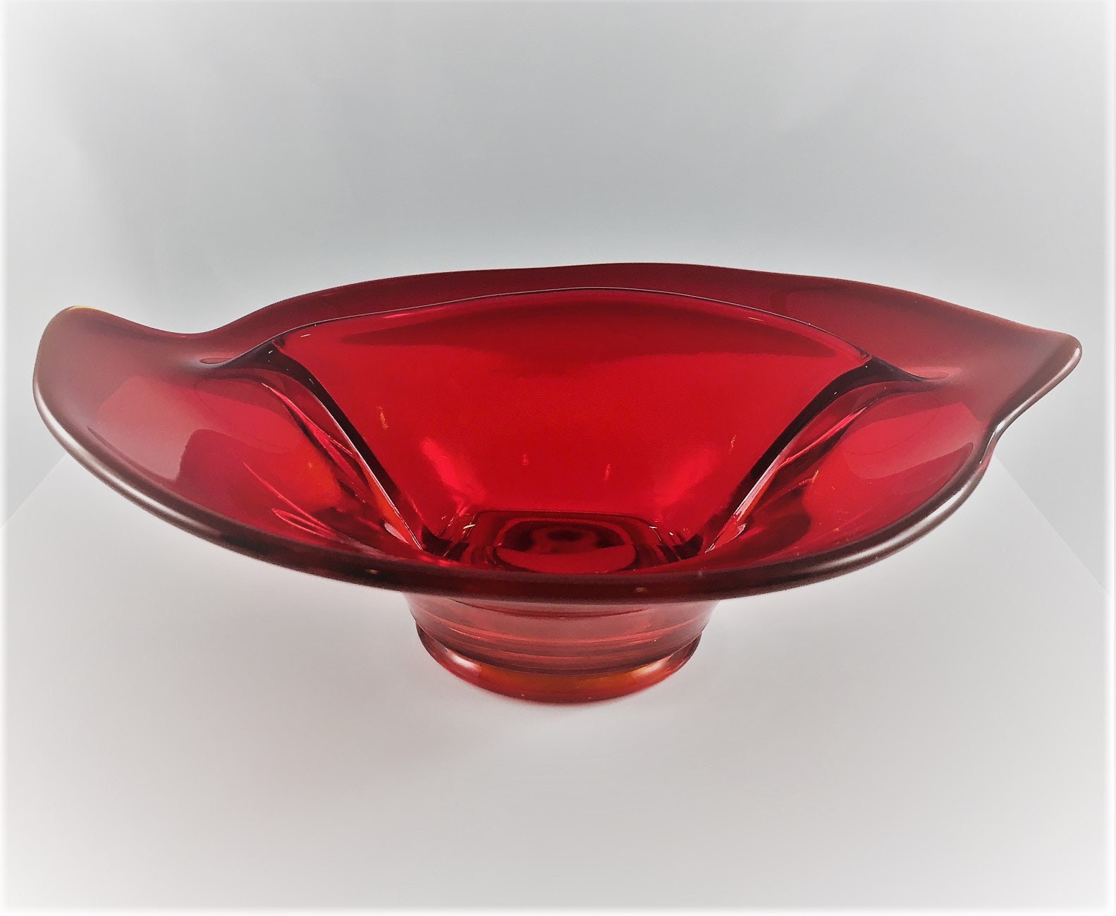 Viking Glass Ruby Red Art Glass Divided Bowl Mid Century Nut Bowl