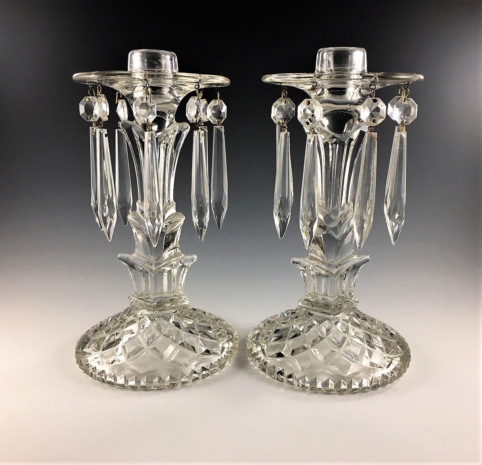 Set of 2 Vintage Elegant Glass Candlestick Holders Hard to Find L.E