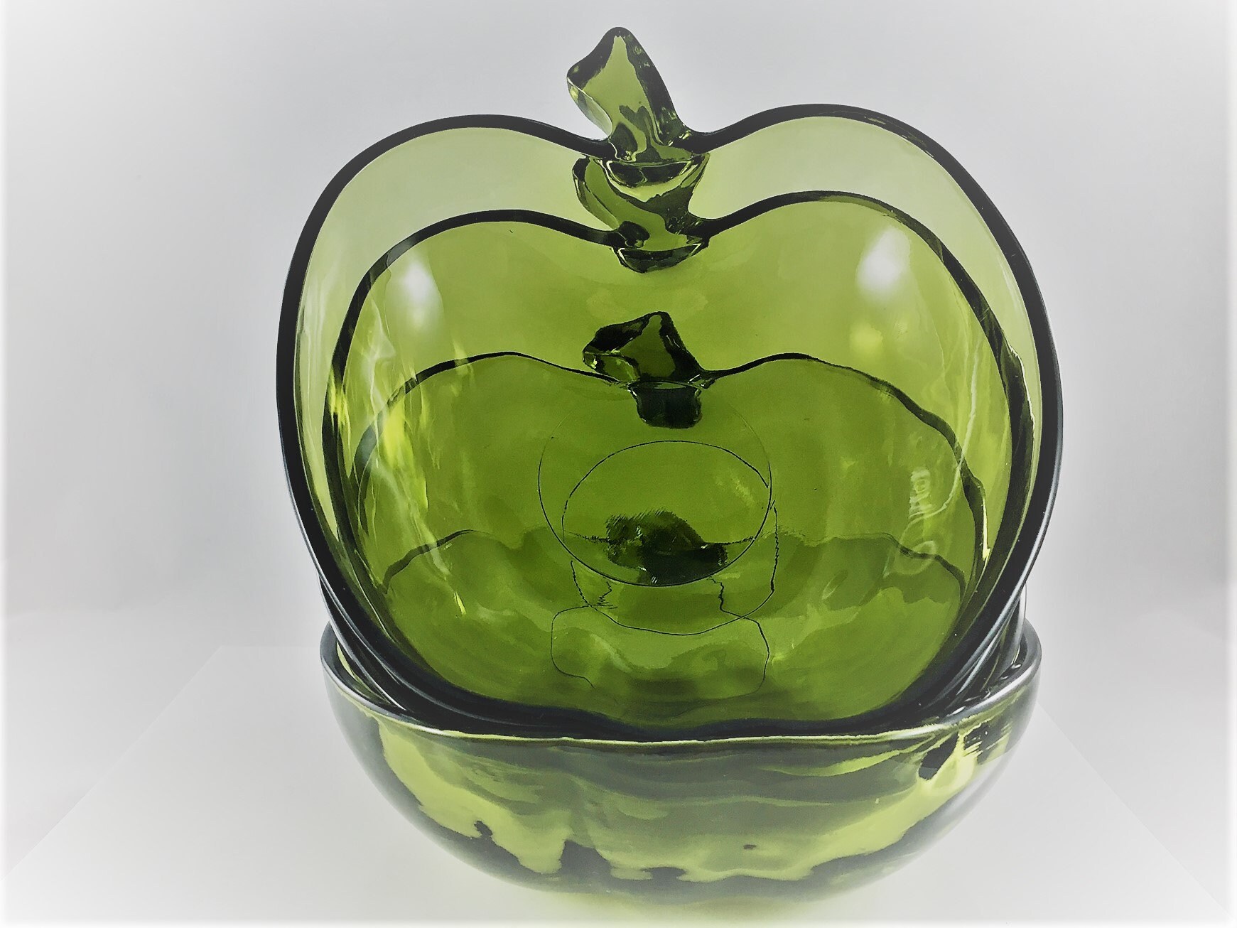 Vintage Green Glass Apple Cereal Bowls/Dishes Hazel Atlas Glassware