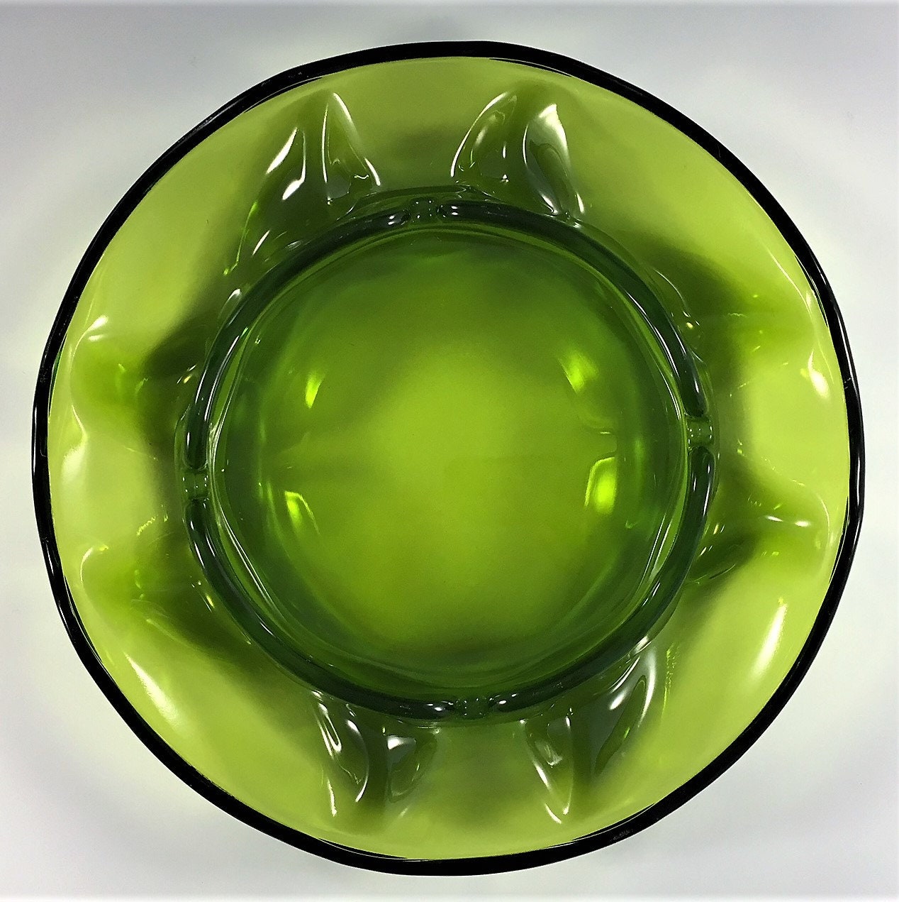 Stunning Viking Glass Vintage Green Glass Ashtray Stylish Trinket Bowl Cigarette or Cigar