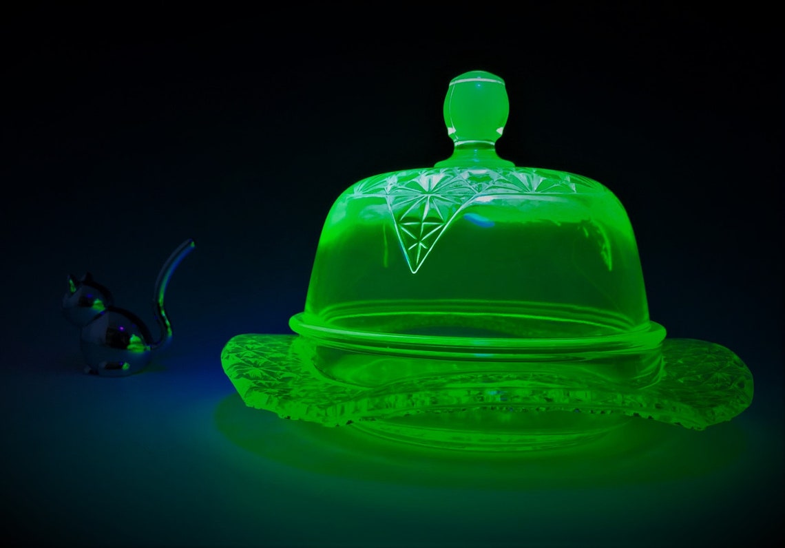 Vaseline Glass Covered Butter Dish Mckee Queen Pattern Etsy