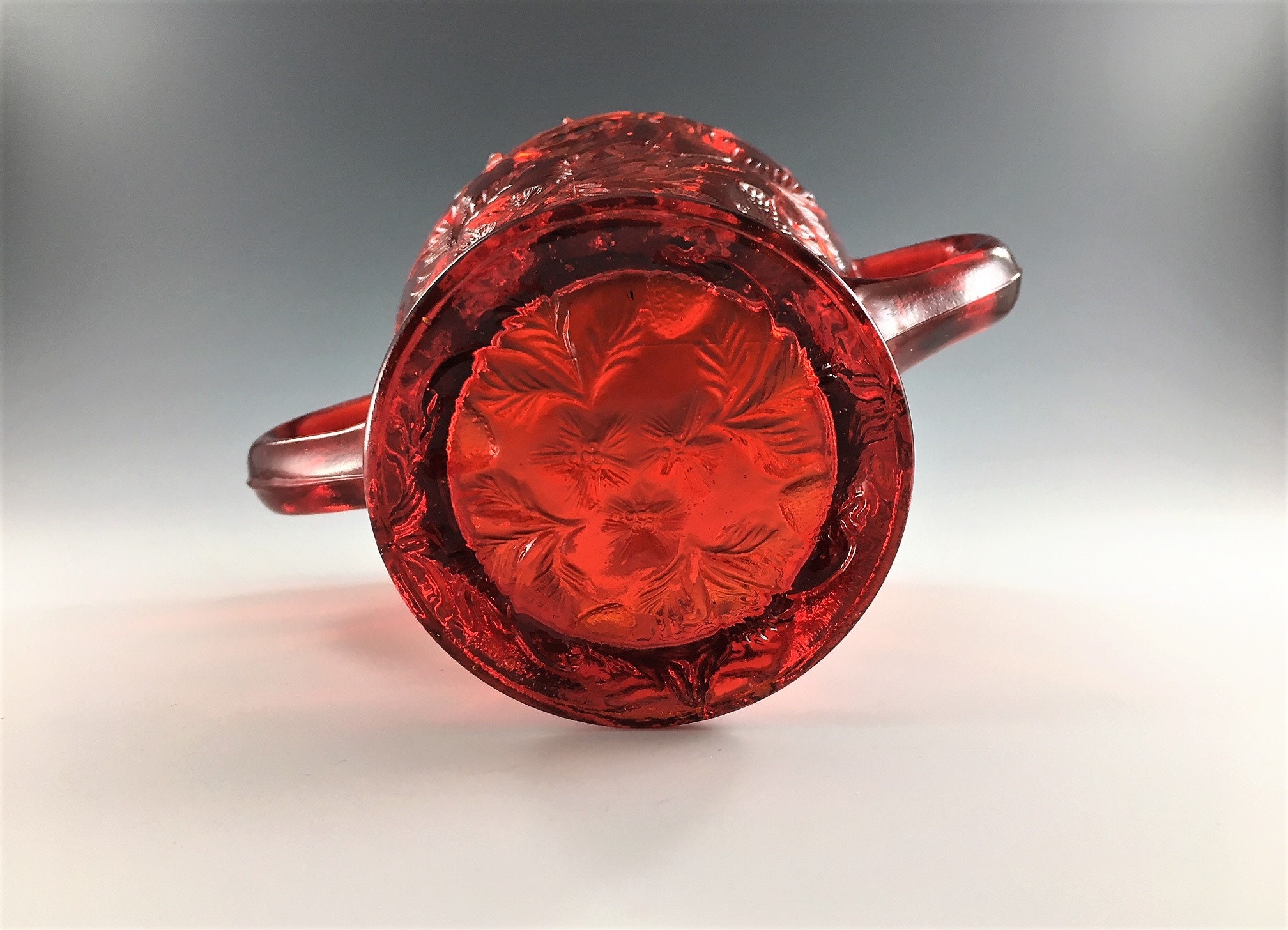 Mosser Inverted Strawberry Sugar Bowl Red Glass Handled Sugar Bowl