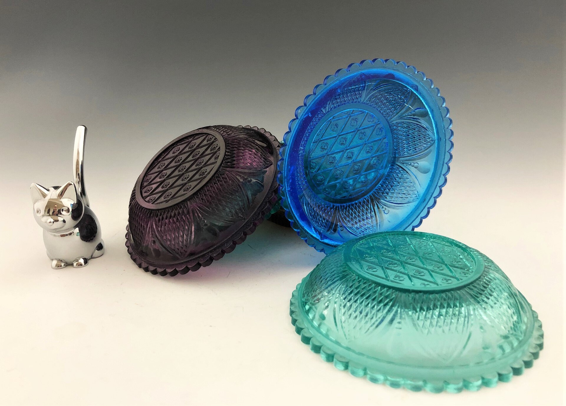 Collection of 6 Colorful Glass Nut or Sauce Bowls