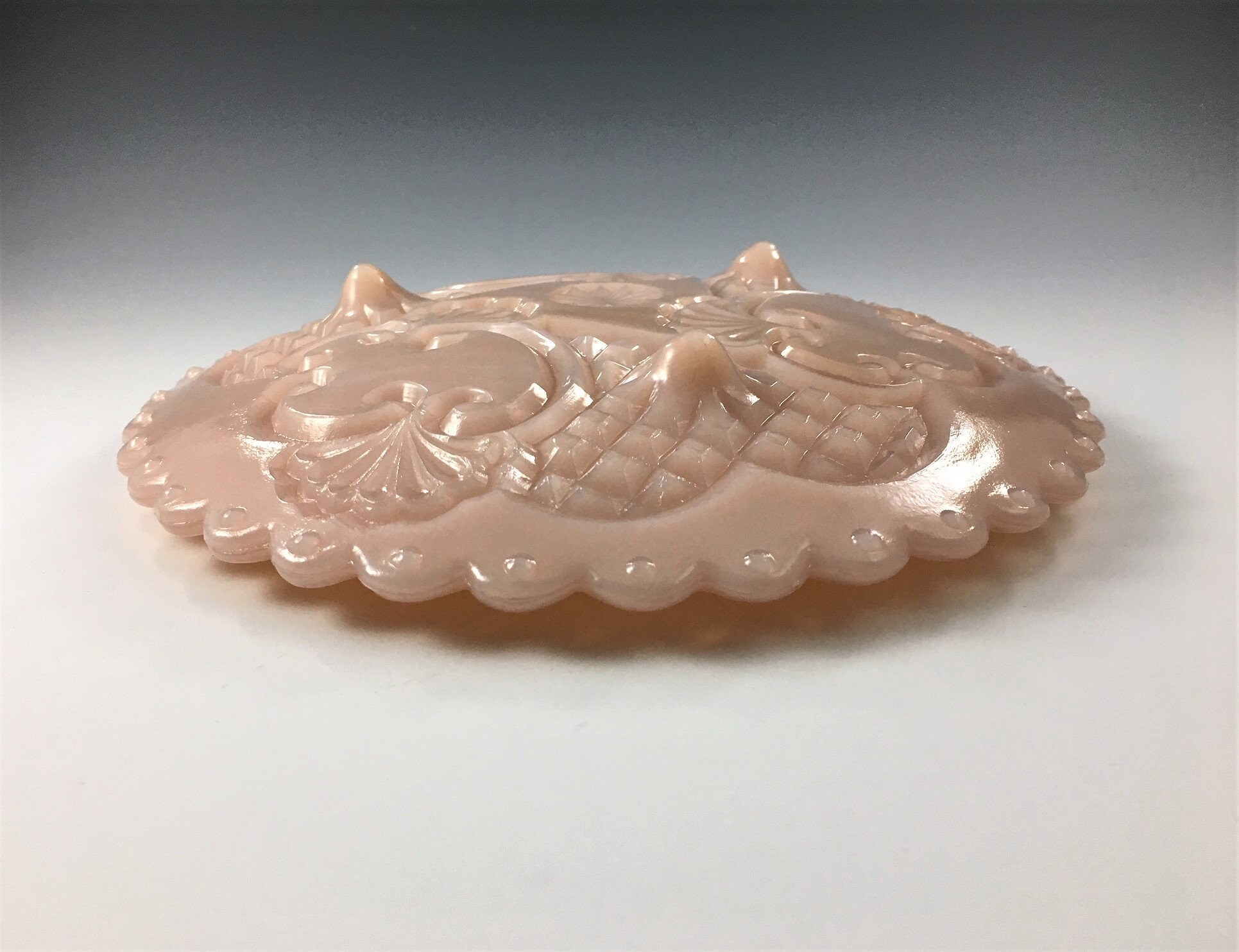 Vintage Pink Milk Glass Covered Butter Dish Mosser Crown Tuscan