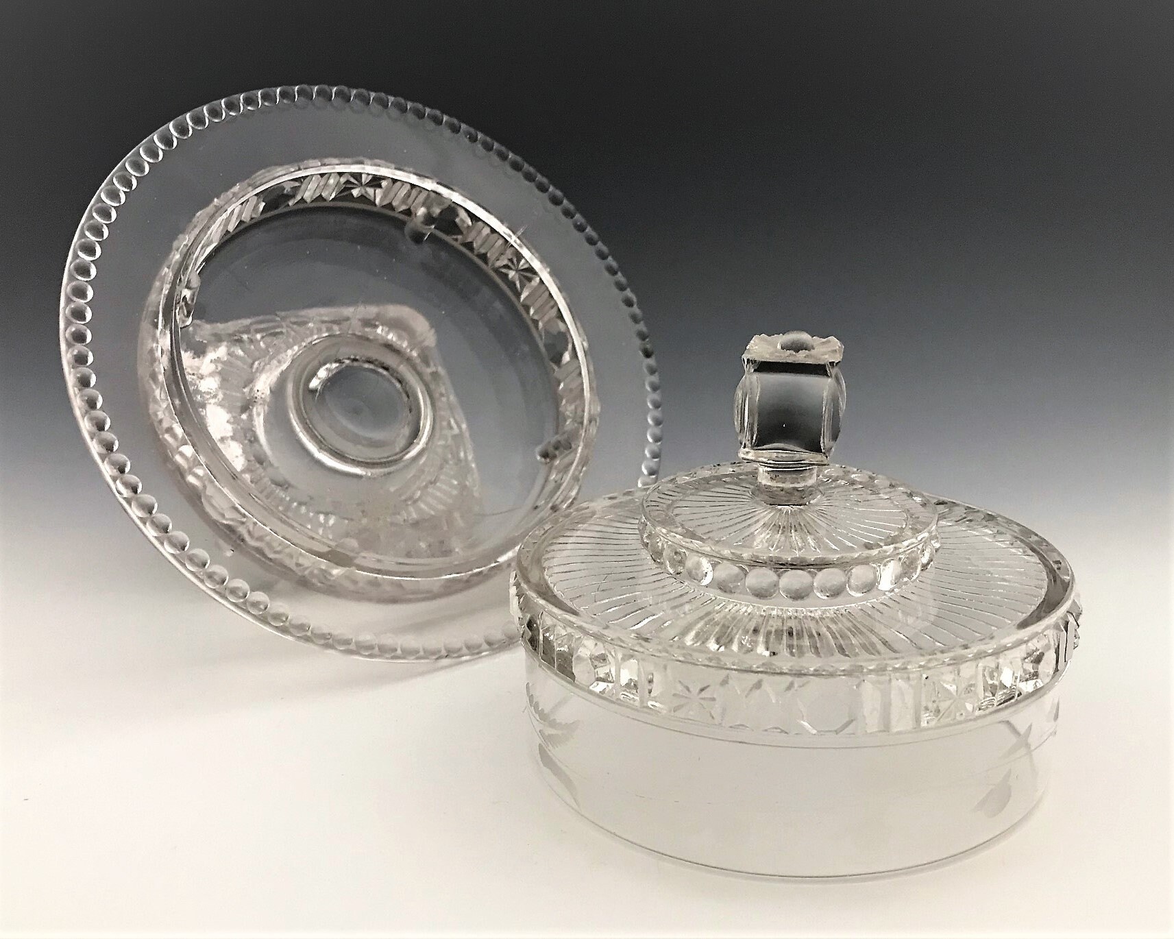 EAPG Covered Butter Dish Belmont Glass Works No. 444 AKA Buttons