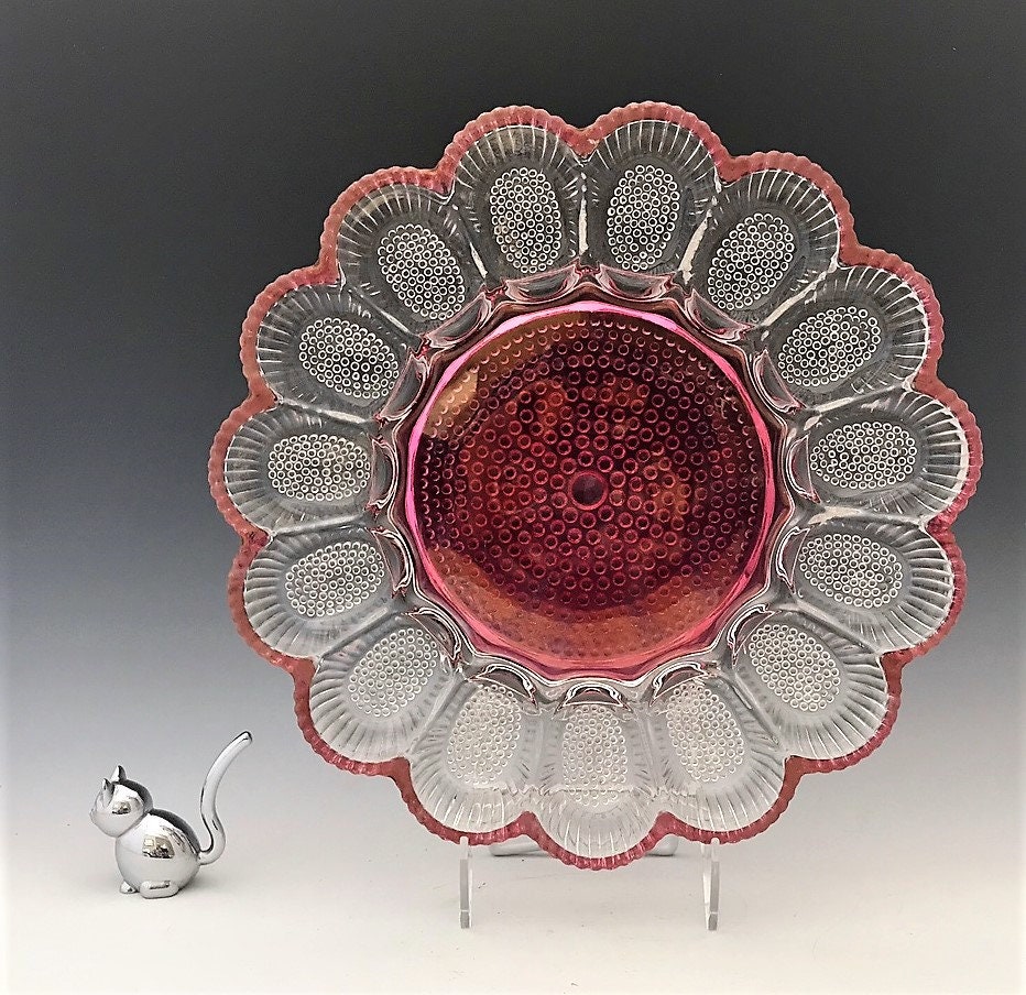 Indiana Glass Hobnail Deviled Egg Dish and Relish Plate Hard to Find