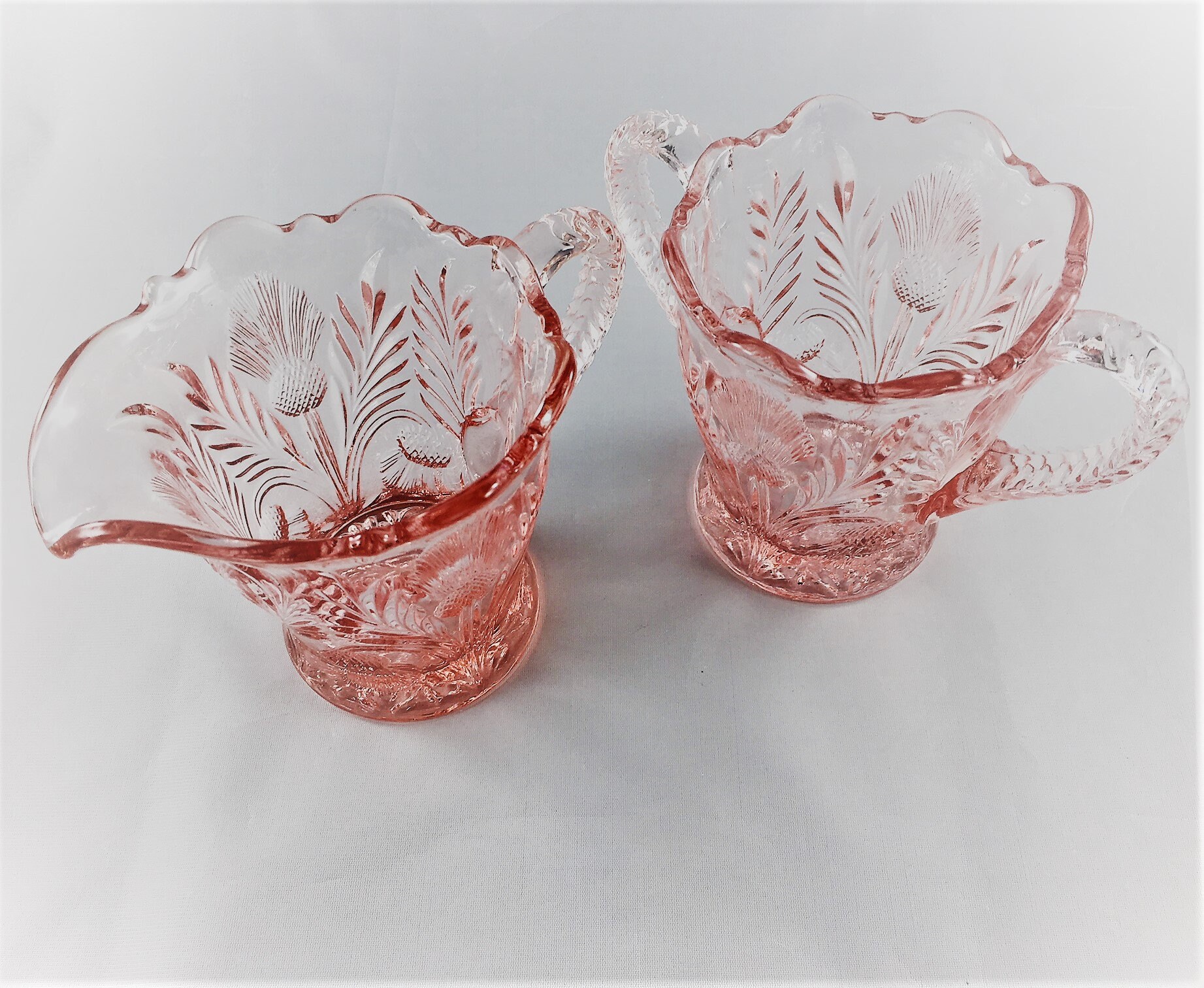 Vintage Pink Glass Breakfast Set Mosser Glass Inverted Thistle