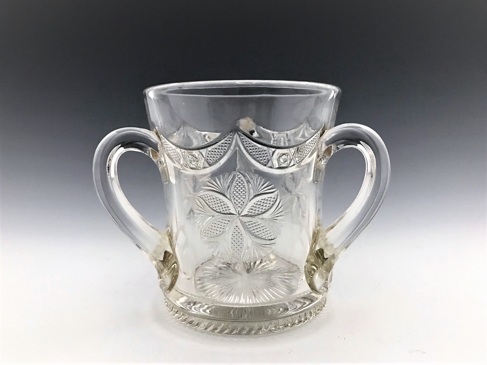 EAPG Spooner Unique ThreeHandled Glass in Unidentified Pattern