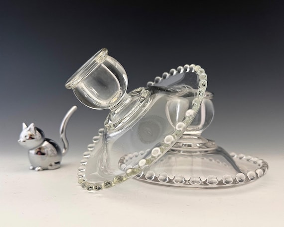 Imperial Glass Candlewick Rolled Edge Candleholders With Hurricane