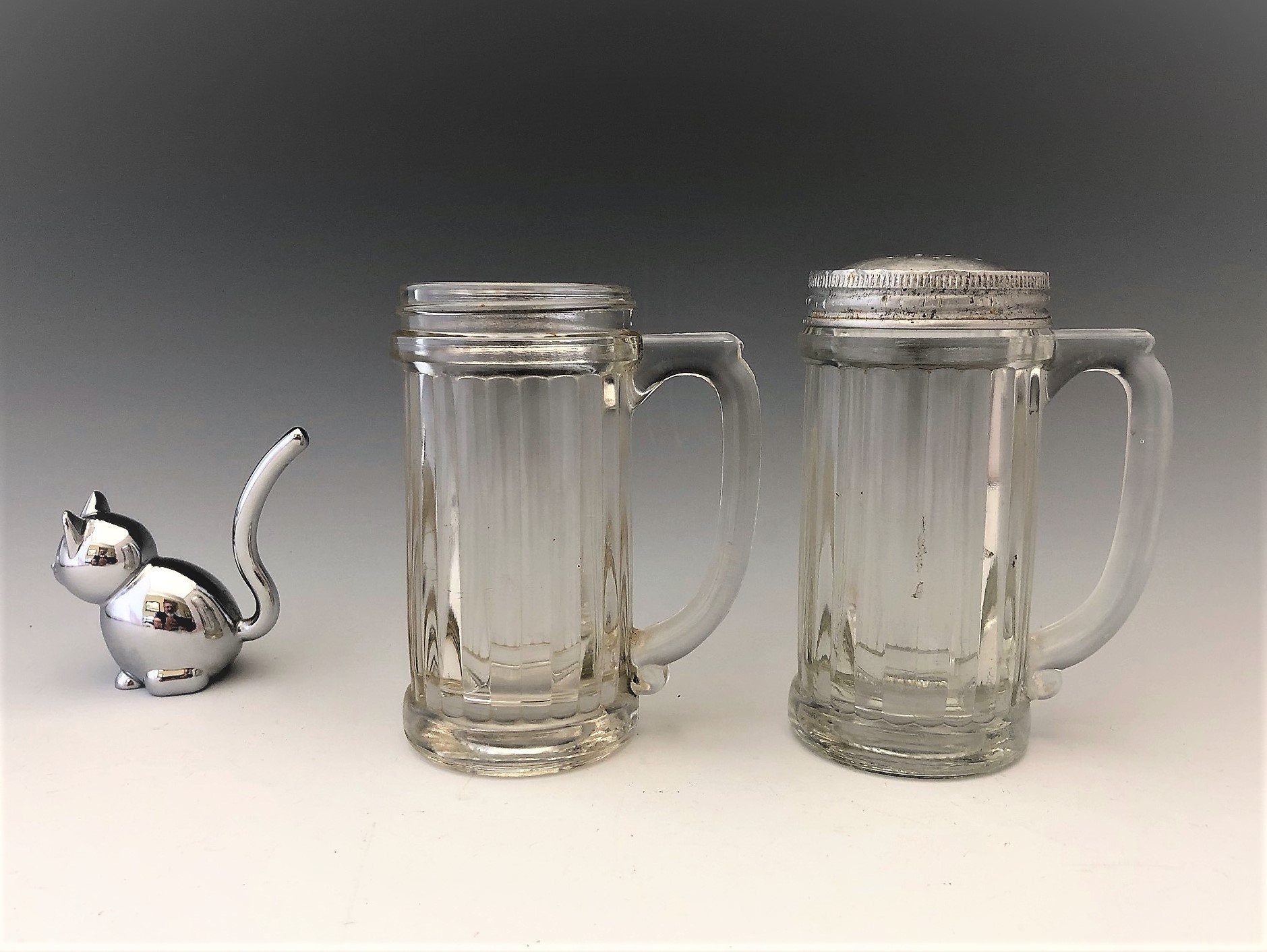 Collection of 4 Vintage Shakers Tin Lid Shakers Sugar Shakers