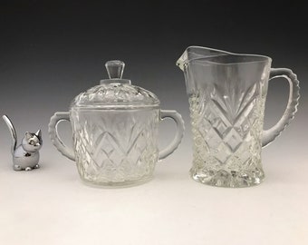 Anchor Hocking Pineapple Covered Sugar Bowl and Milk Pitcher - EAPC Go-With