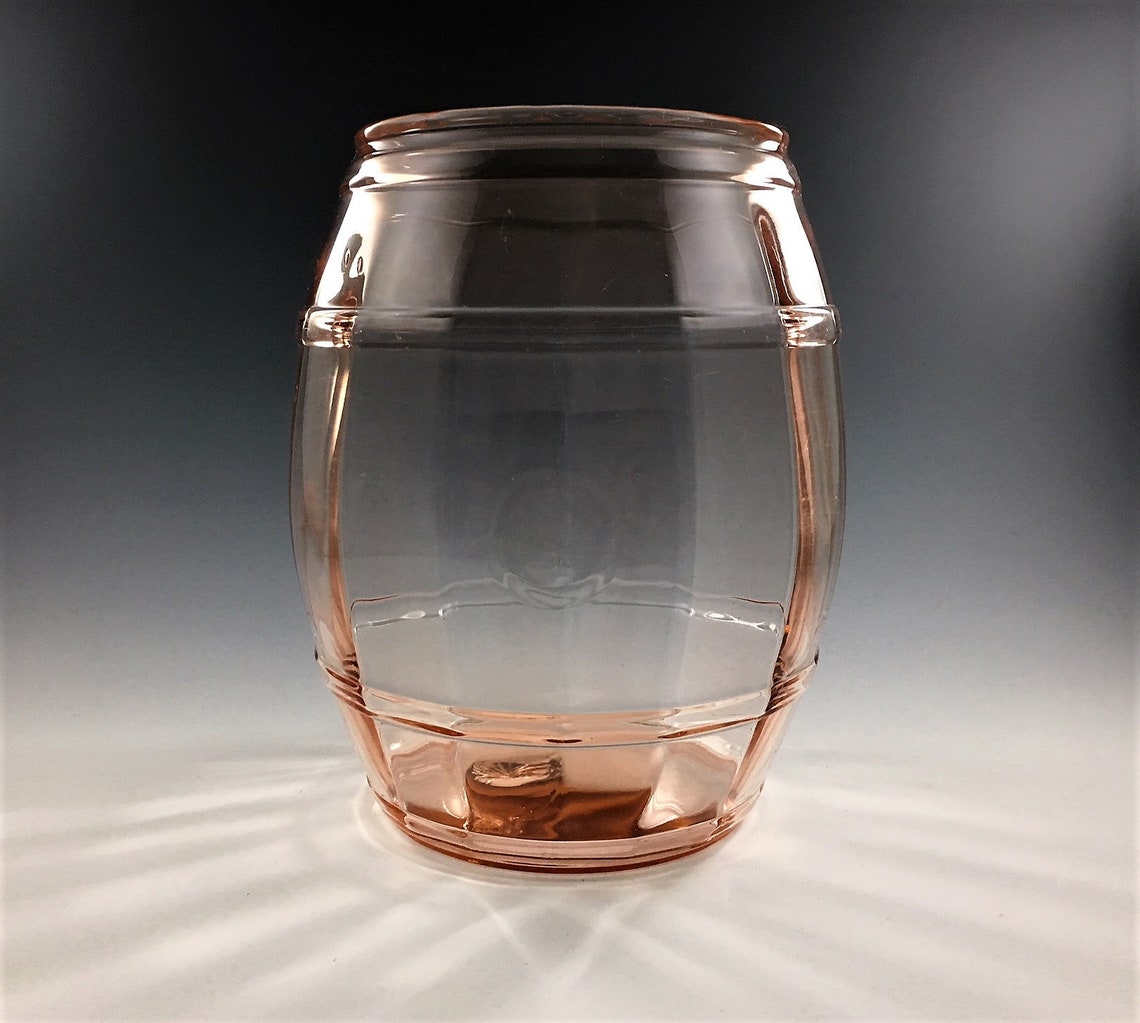Pink Depression Era Glass Cookie Jar or Biscuit Jar Barrel Etsy