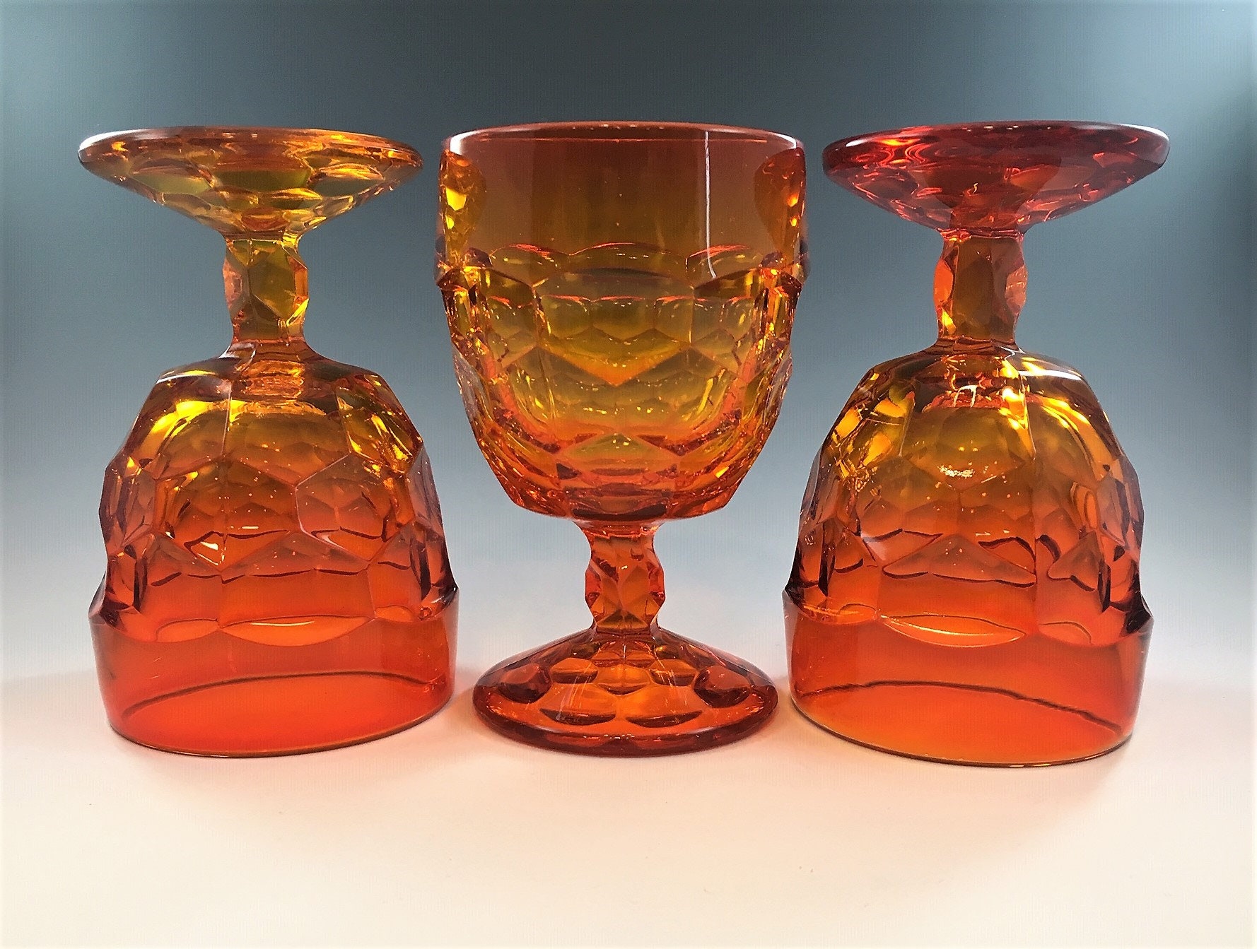 Set of Three Amberina Goblets Viking Orange Water Goblets