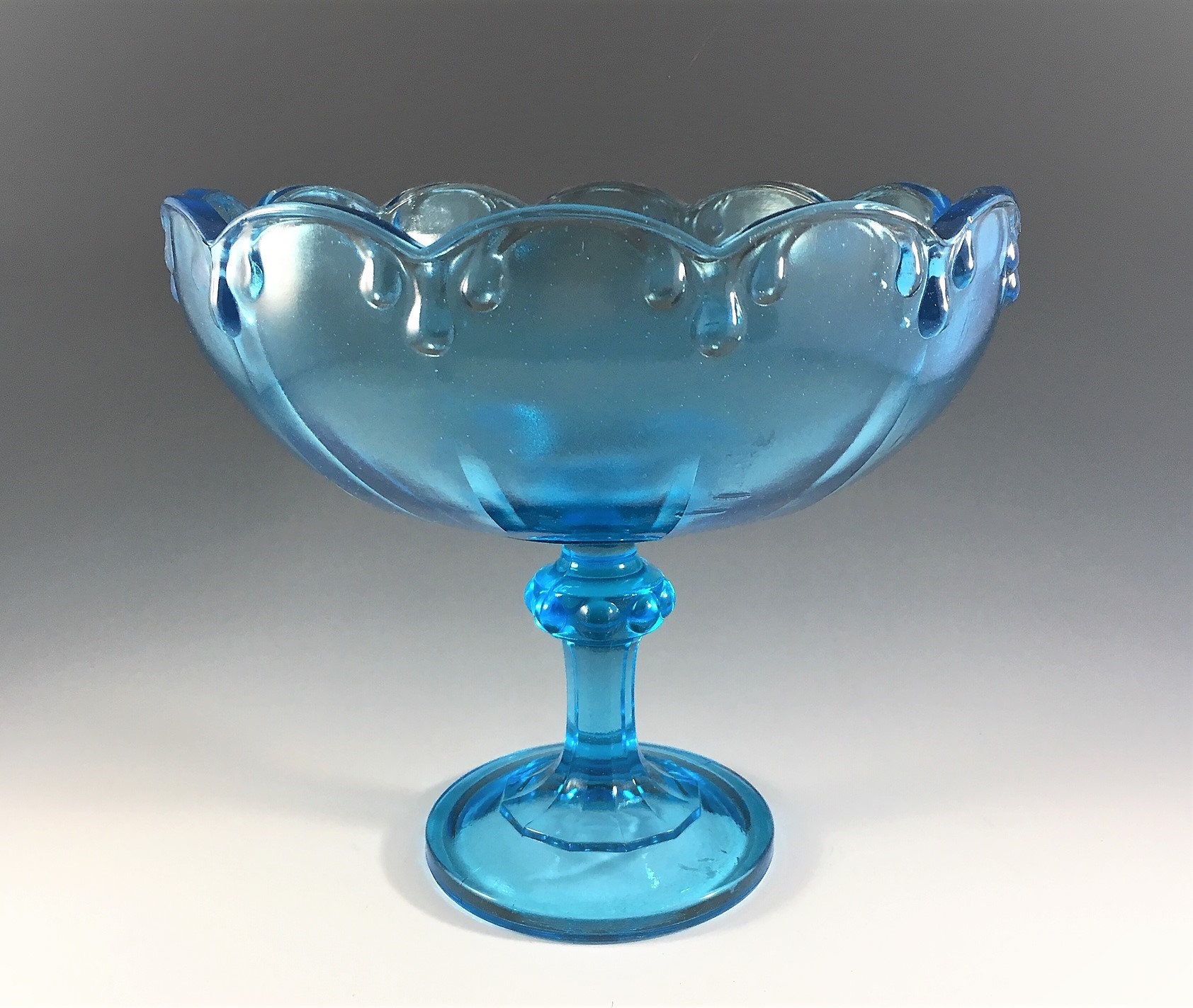 Indiana Glass Compote Garland Pattern Horizon Blue Vintage Blue