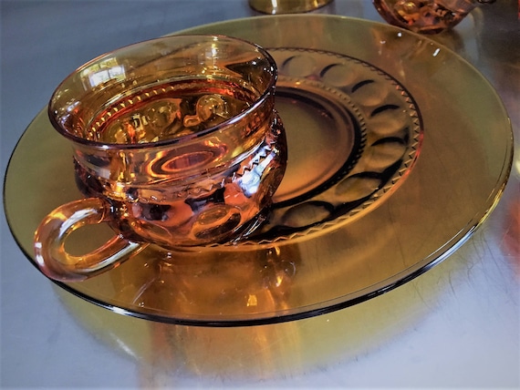 Vintage Amber Glass Luncheon Plates And Cups Indiana - Vintage Amber Glass Plates Vintage Amber Glass Luncheon Plates And Cups Indiana - Vintage Amber Glass Plates