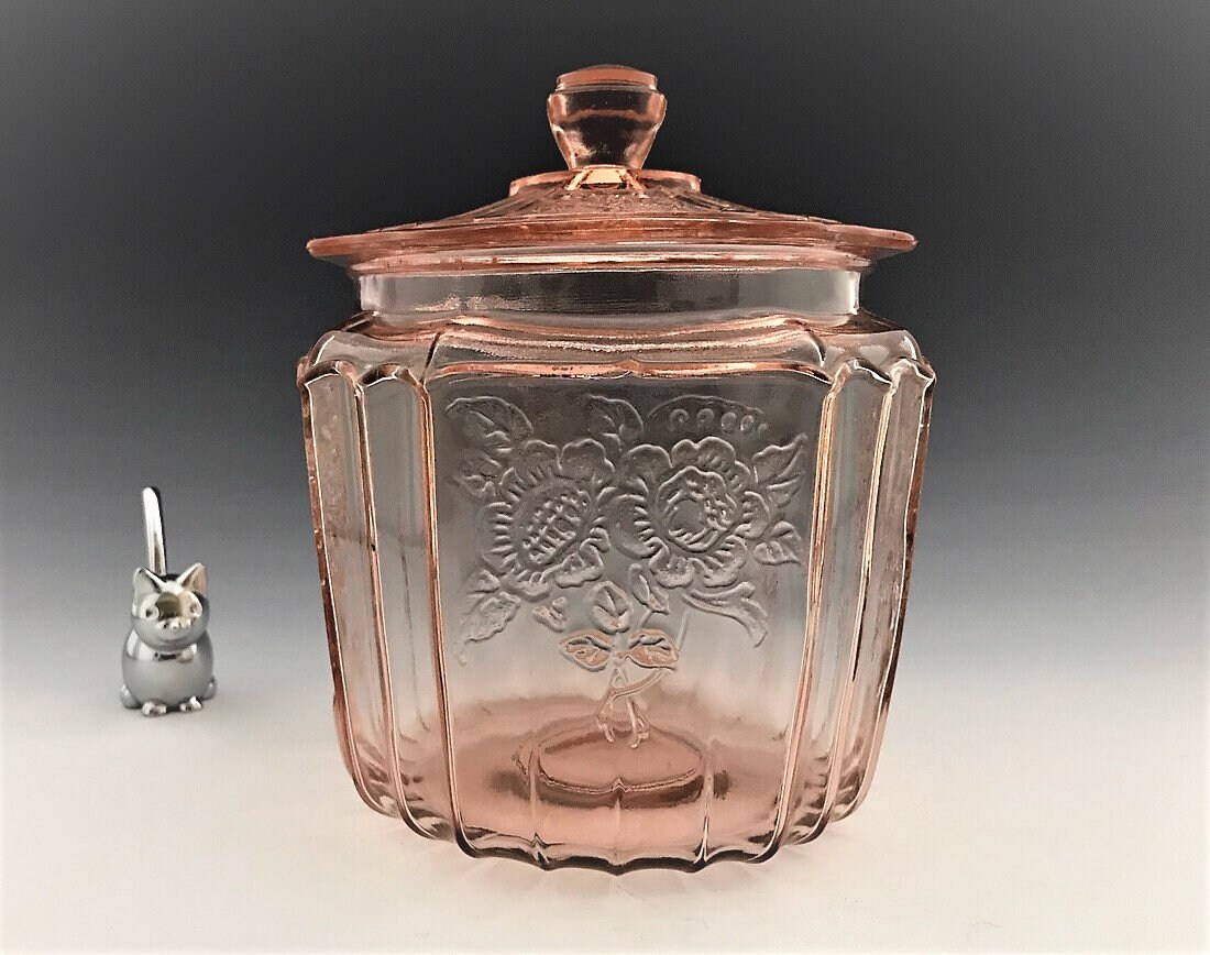 Pink Depression Glass Cookie Jar Hocking Mayfair Pink Open Rose Pattern
