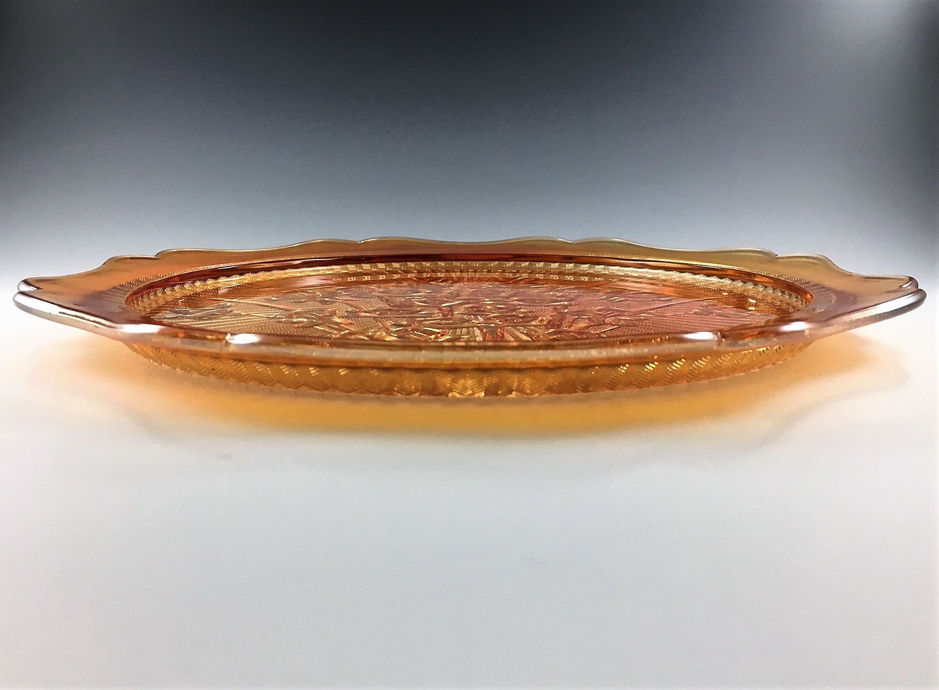 Large Carnival Glass Sandwich Plate Glass Iris Pattern 12