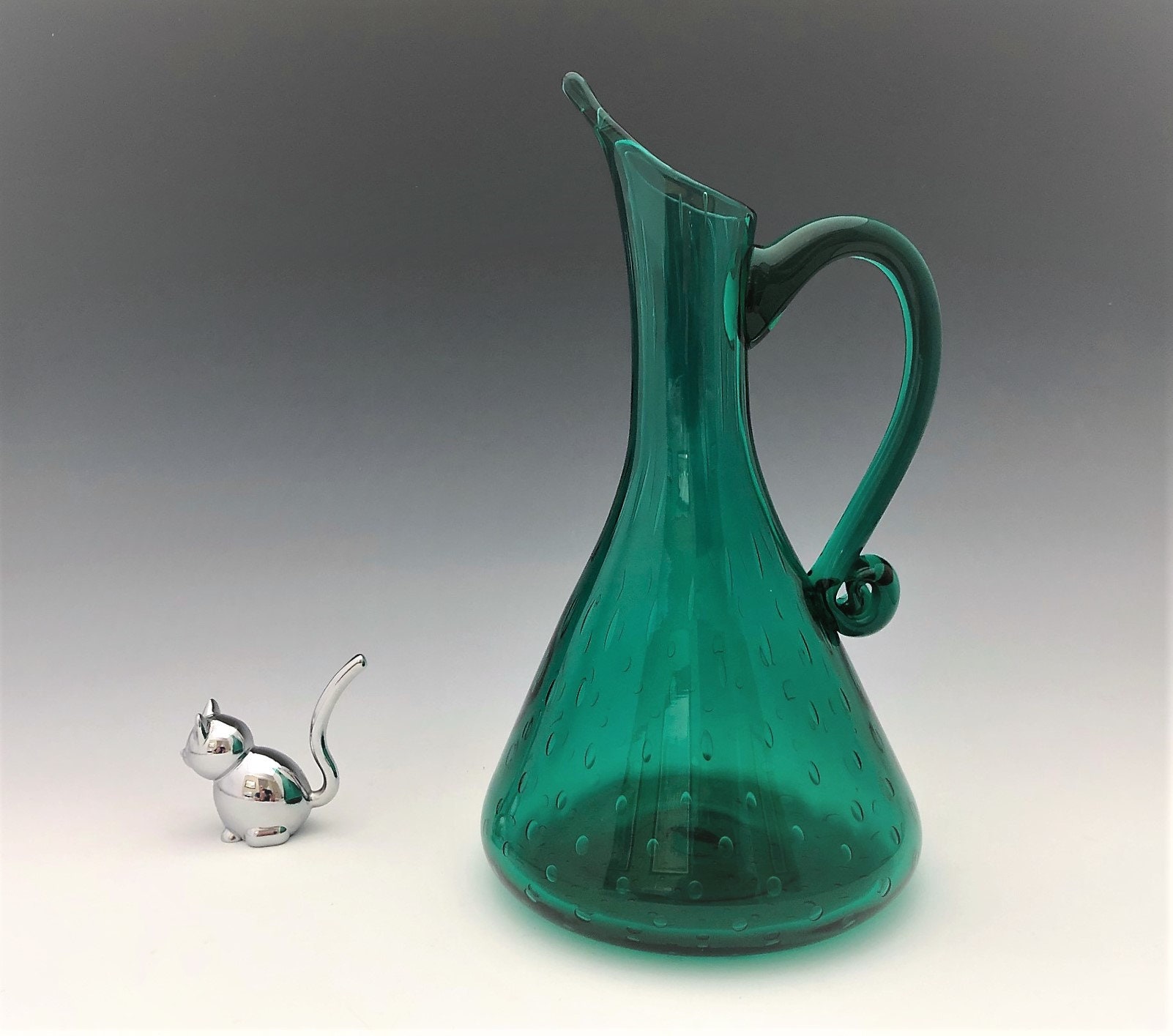 Rainbow Glass Teal Pitcher With Applied Handle West Virginia Blown