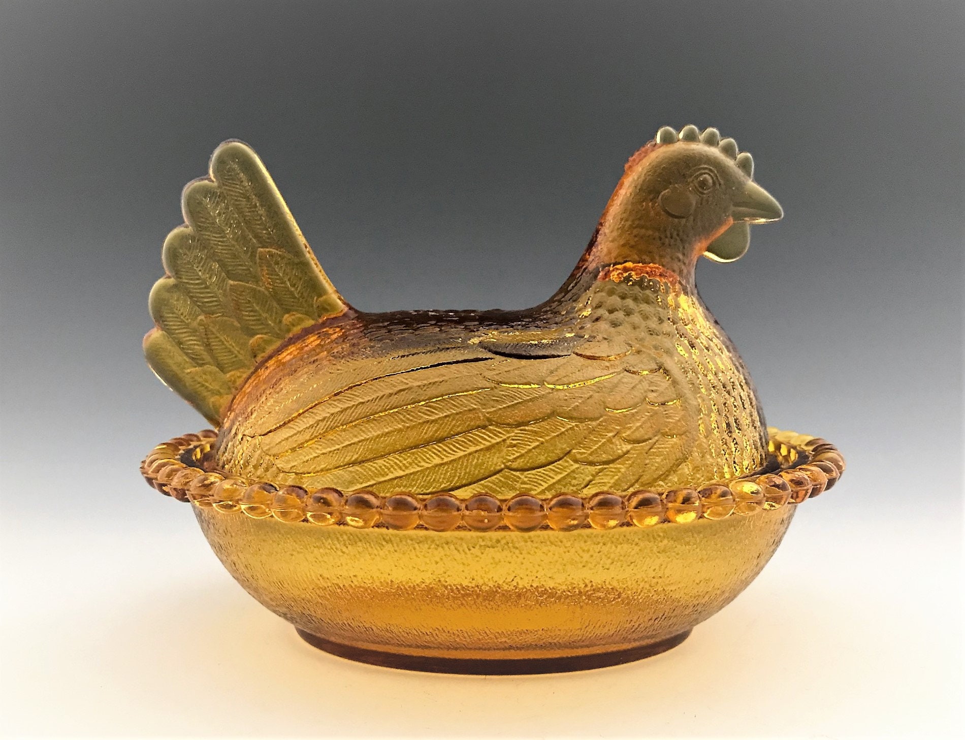 Vintage Amber Chicken Hen on Nest Indiana Glass Chicken Candy Dish/Bowl