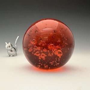 Orange Controlled Bubble Glass Paperweight