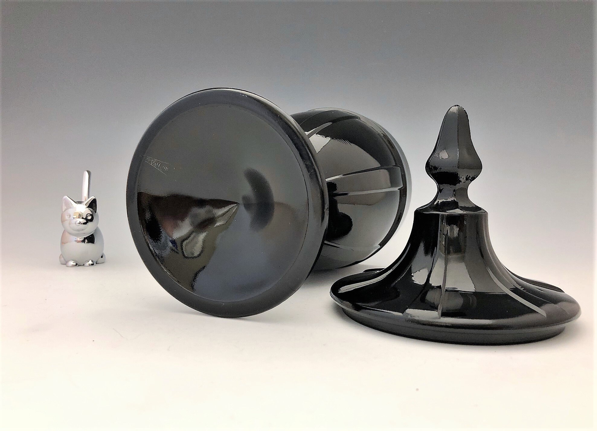 Fenton Black Glass Covered Candy Jar Hard to Find