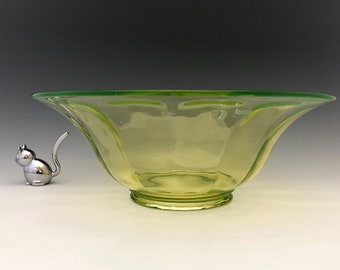 Imperial Vaseline Glass Wide Panel Bowl - No 6569/2B - Large Console Bowl - Glowing Glass Bowl