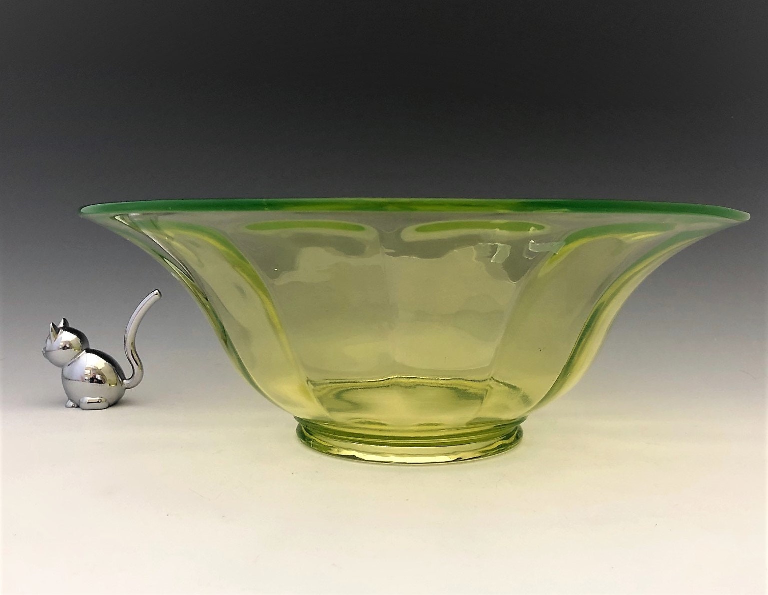 Imperial Vaseline Glass Wide Panel Bowl No 6569/2B Large Console