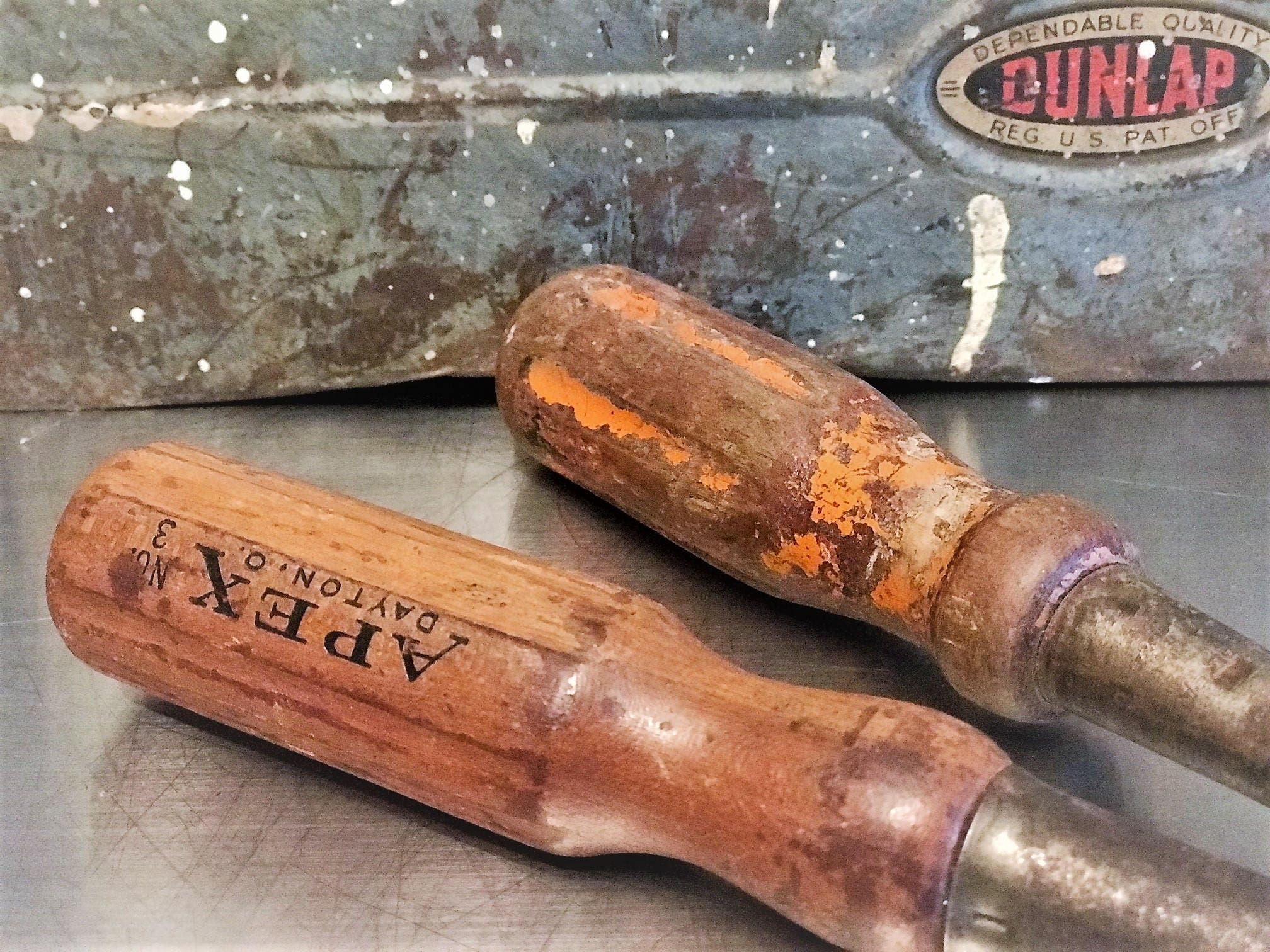 Two Long Vintage Wooden Handled Screwdrivers 12 Inch Flat Blade and