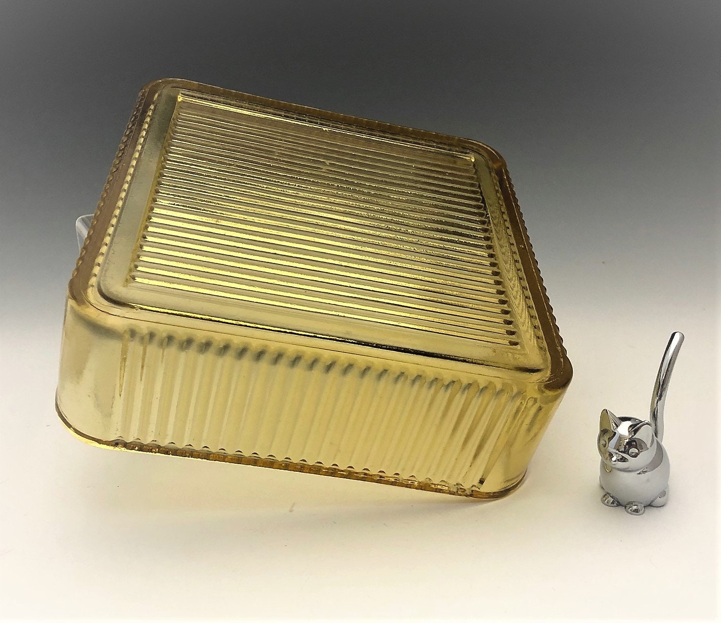 Federal Glass Amber Refrigerator Dish Vintage Ribbed Glass Fridge Dish