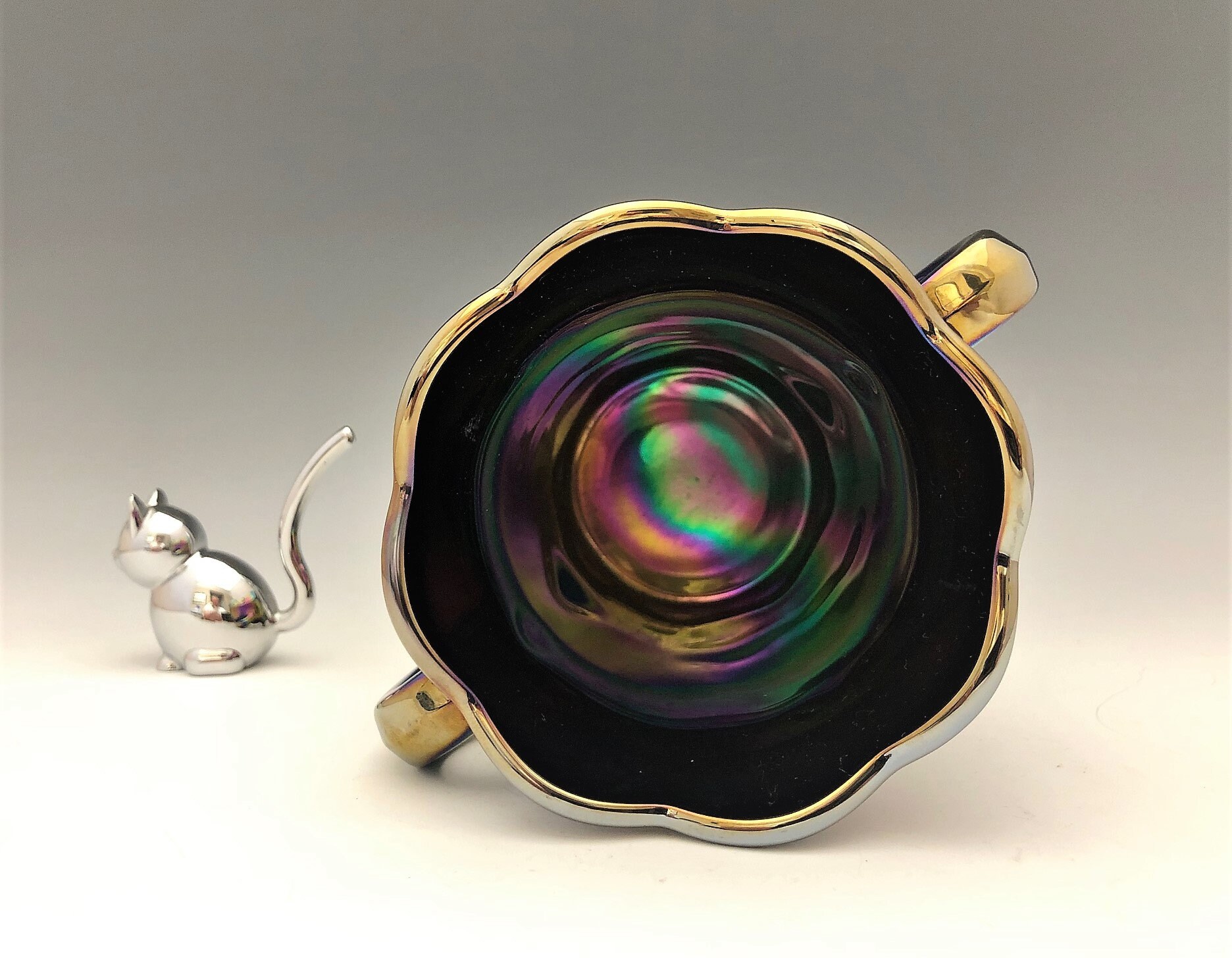 Mosser Amethyst Carnival Glass Handled Celery Vase - Cherry