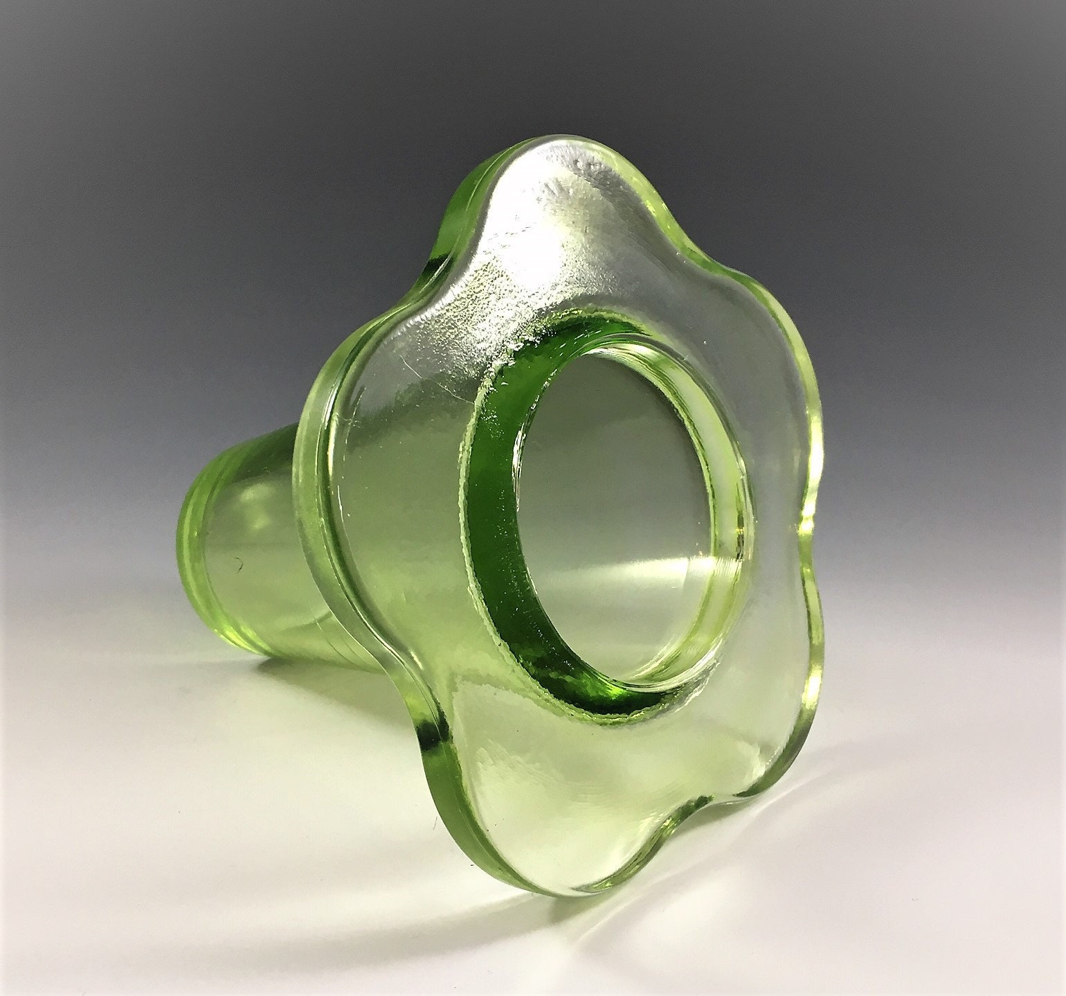 Vintage Uranium Glass Flower Vase Five Petal Vase Unique Glass Vase