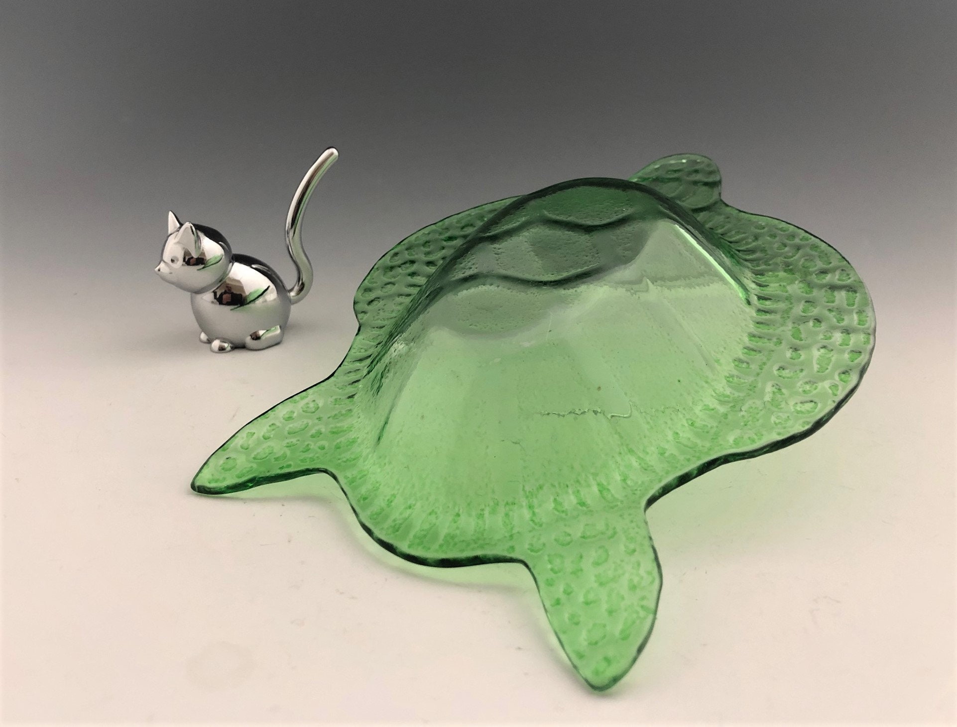 Green Glass Turtle Bowl Sea Turtle Trinket Bowl