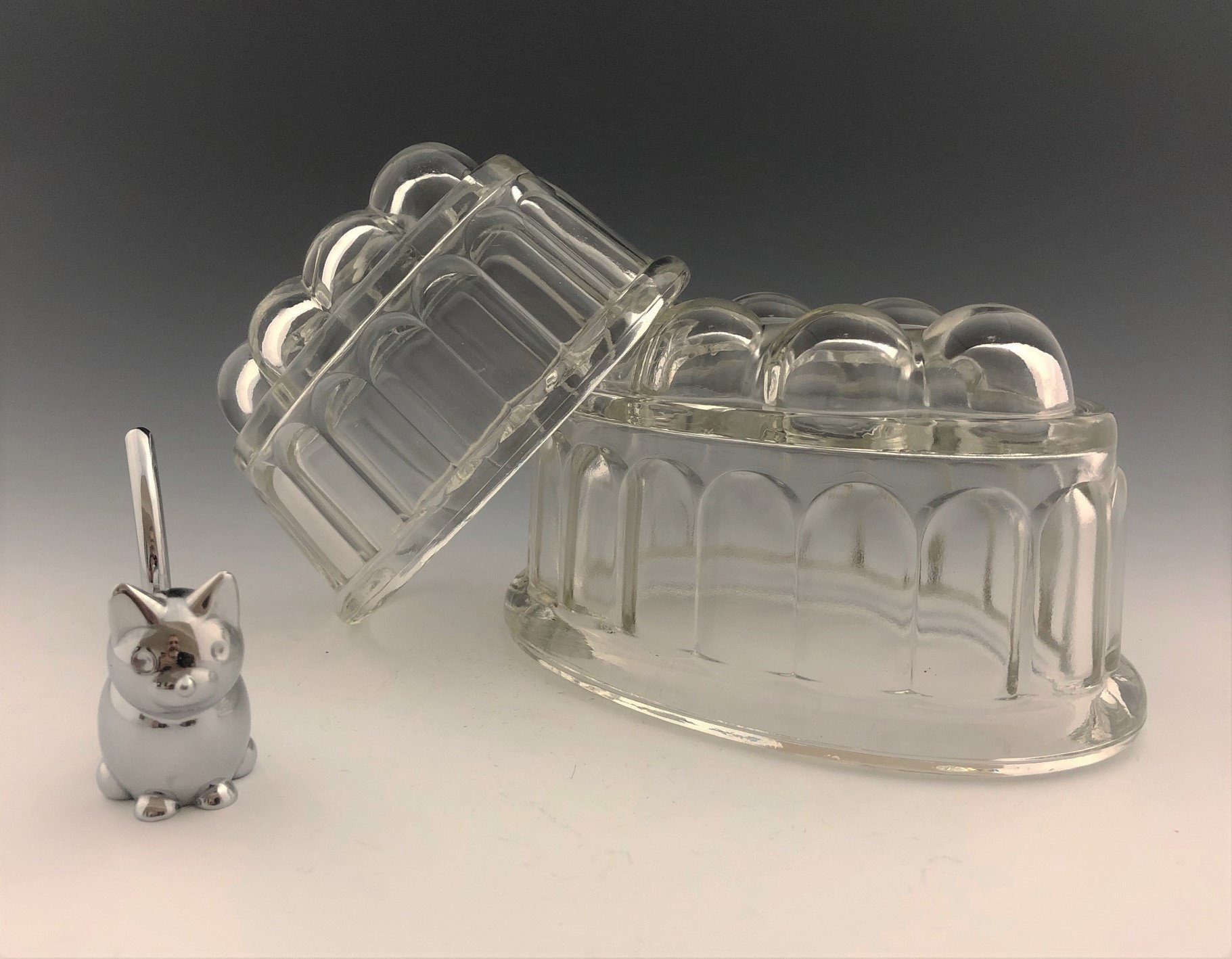 Set of 2 Vintage Glass Butter Molds Jello Molds Aspic Molds
