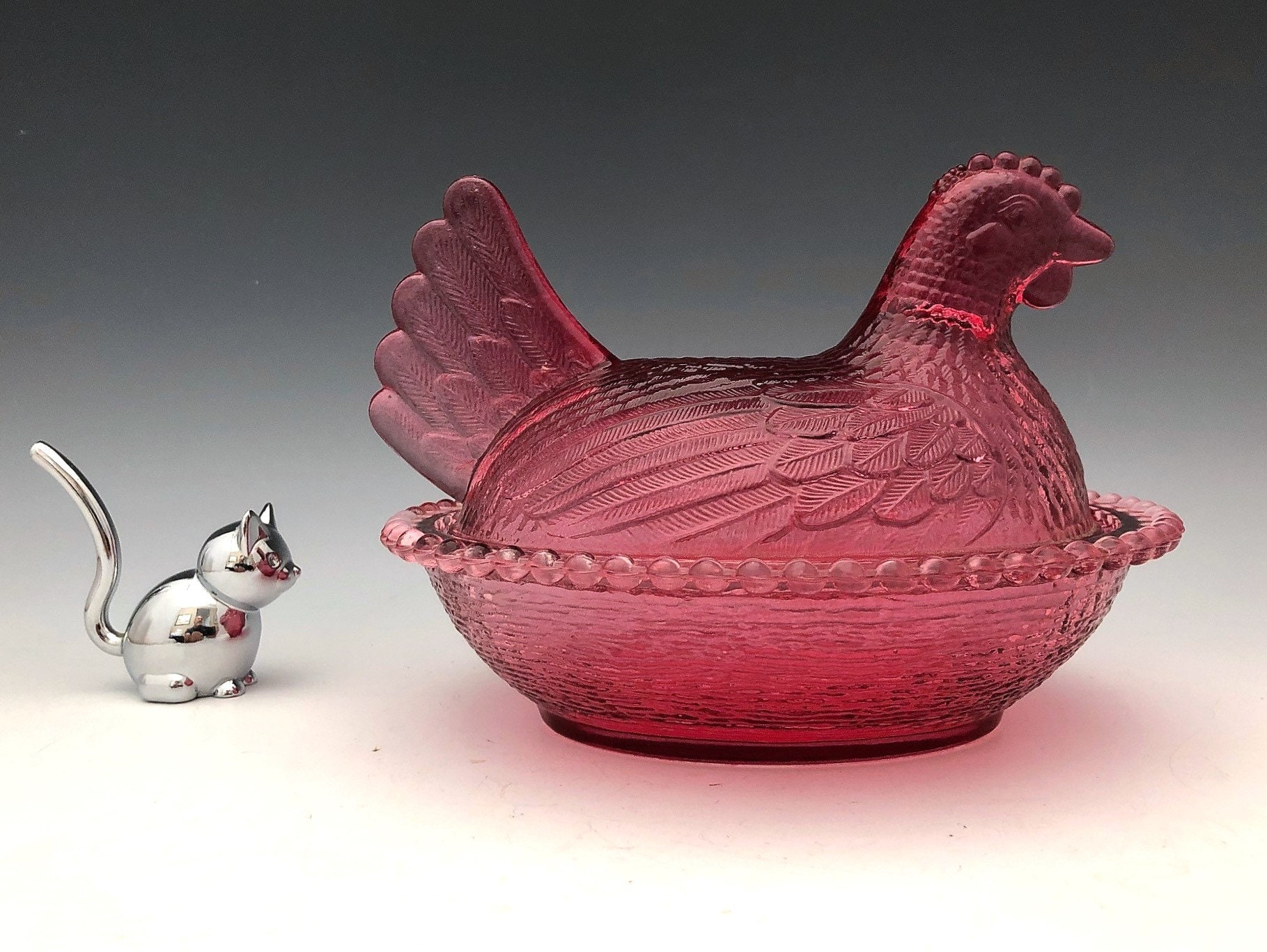 Indiana Glass Cranberry Hen On Nest Chicken Lovers Unite Covered Glass Chicken Candy Dish