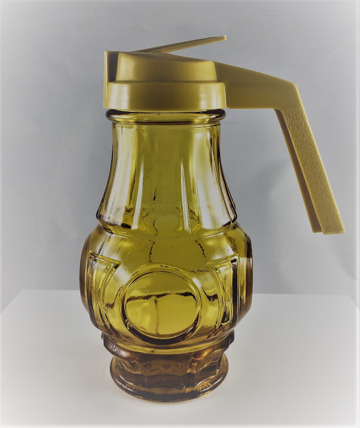 Vintage Amber Syrup Pitcher With Lid Wheaton Glass Bullseye Pattern