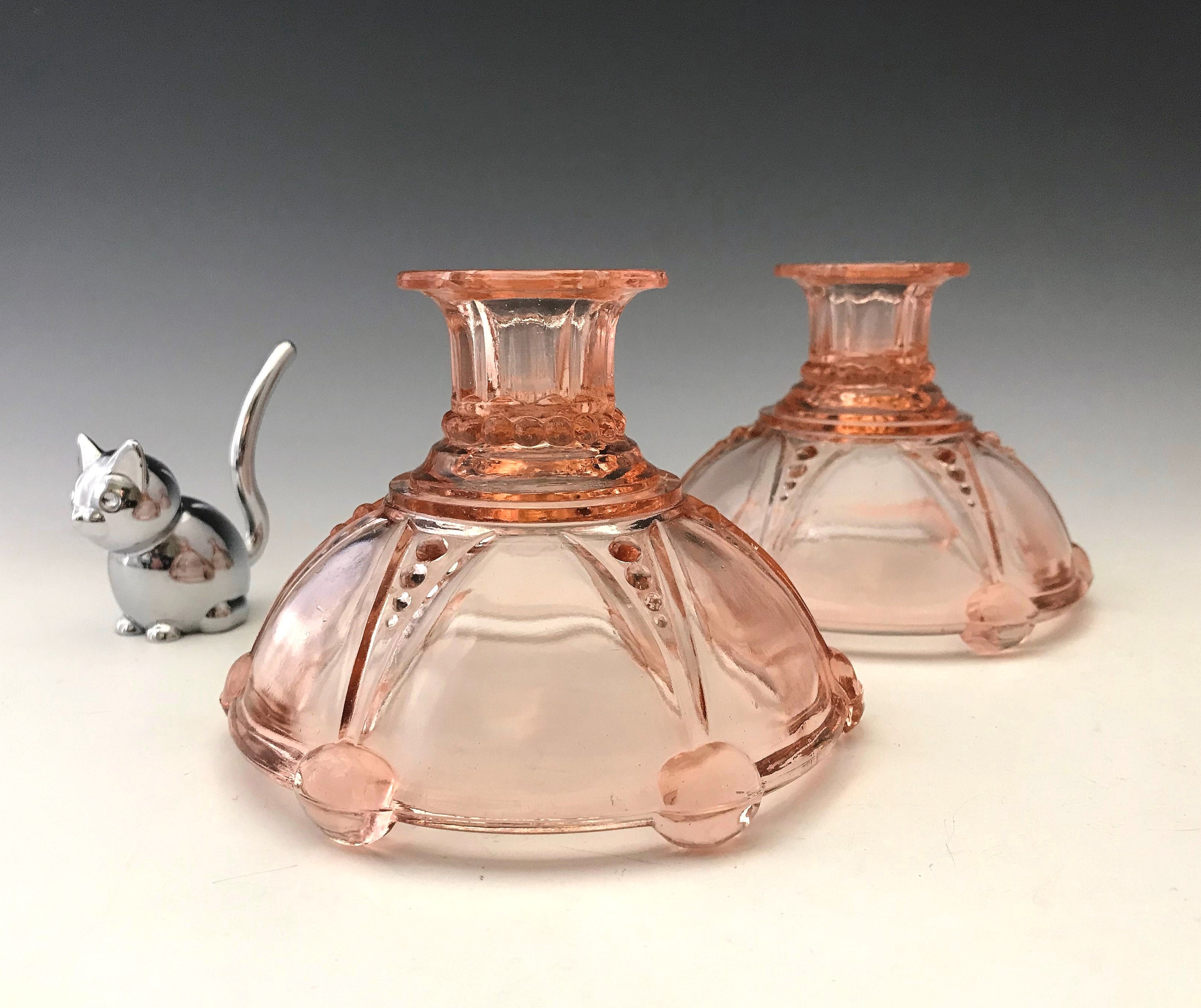 Anchor Hocking Oyster and Pearl Candleholders Set of 2 Depression